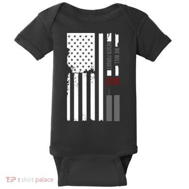 We Will Never Forget 9.11.01 USA Flag Baby Bodysuit