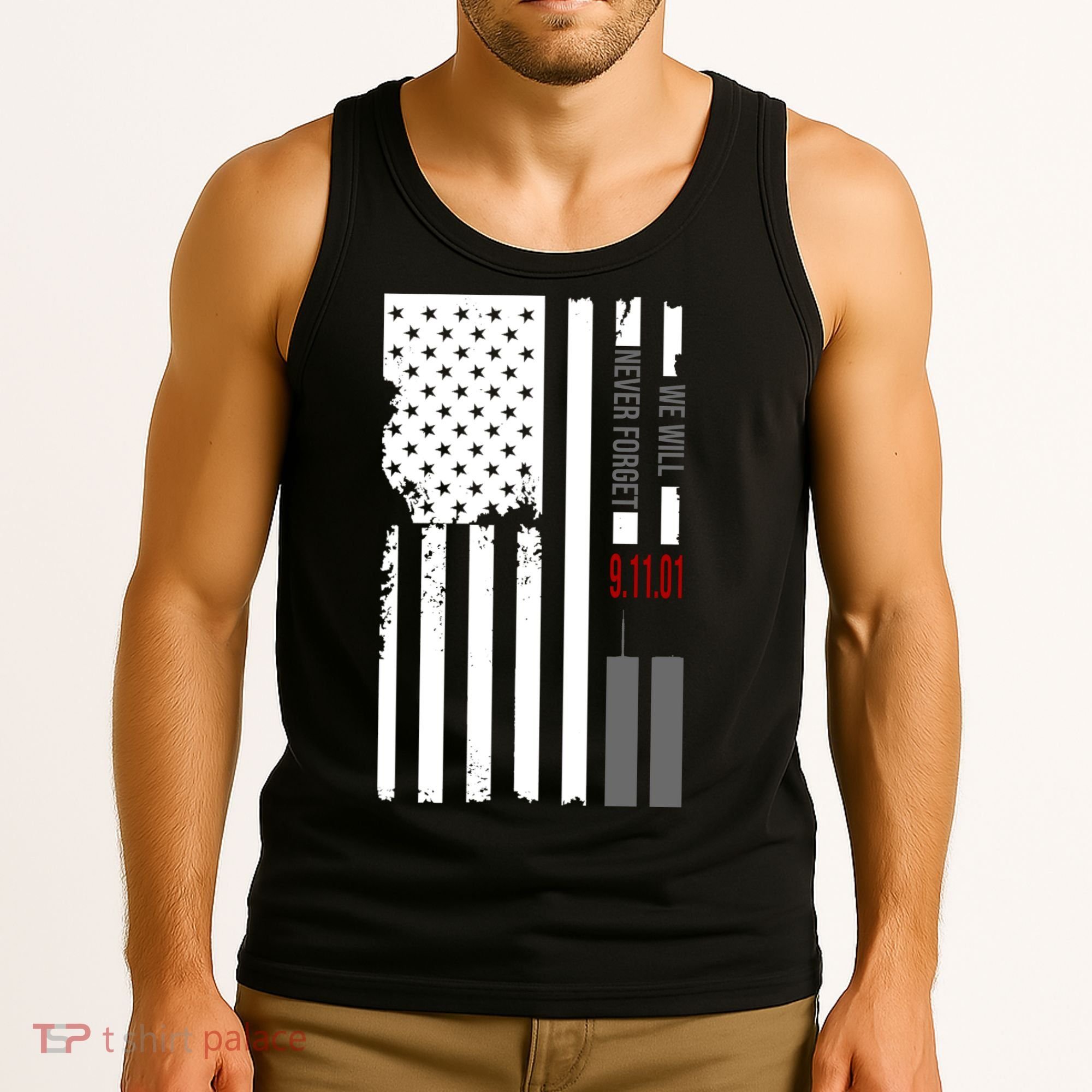 We Will Never Forget 9.11.01 USA Flag Tank Top