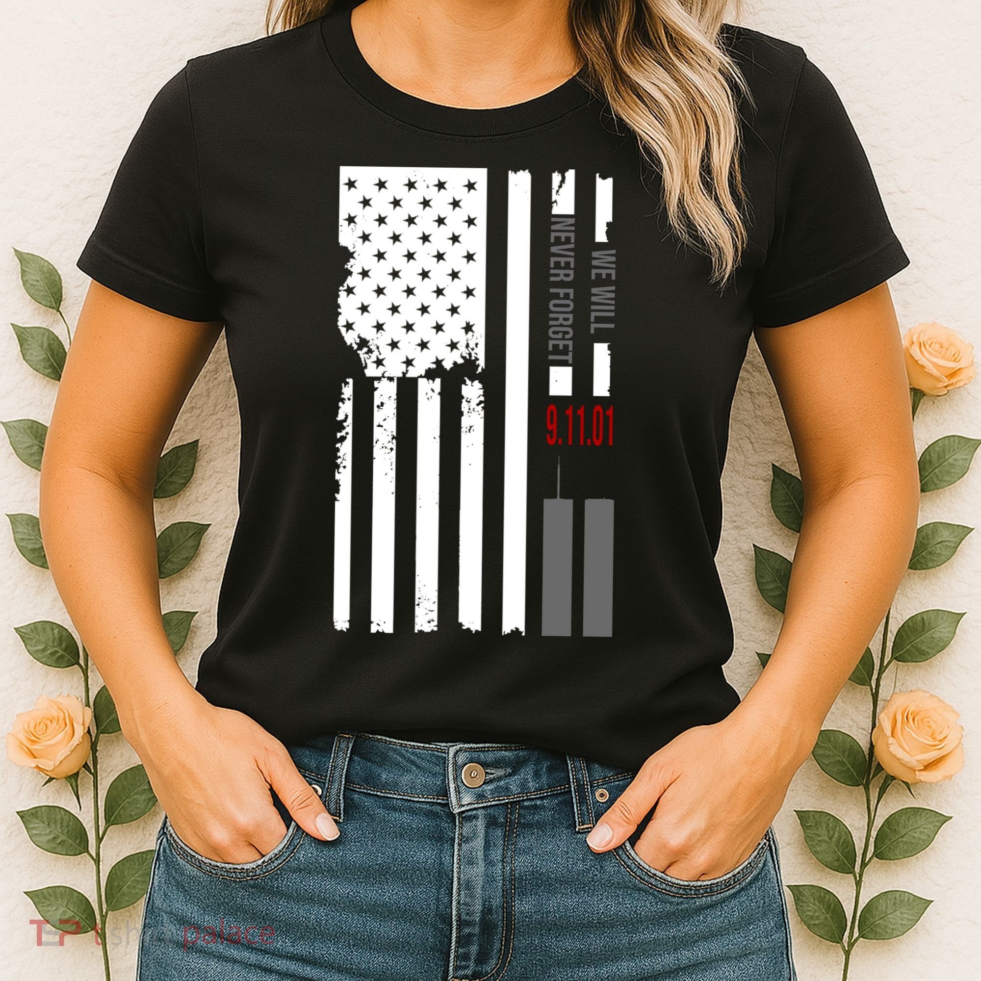 We Will Never Forget 9.11.01 USA Flag Women's T-Shirt