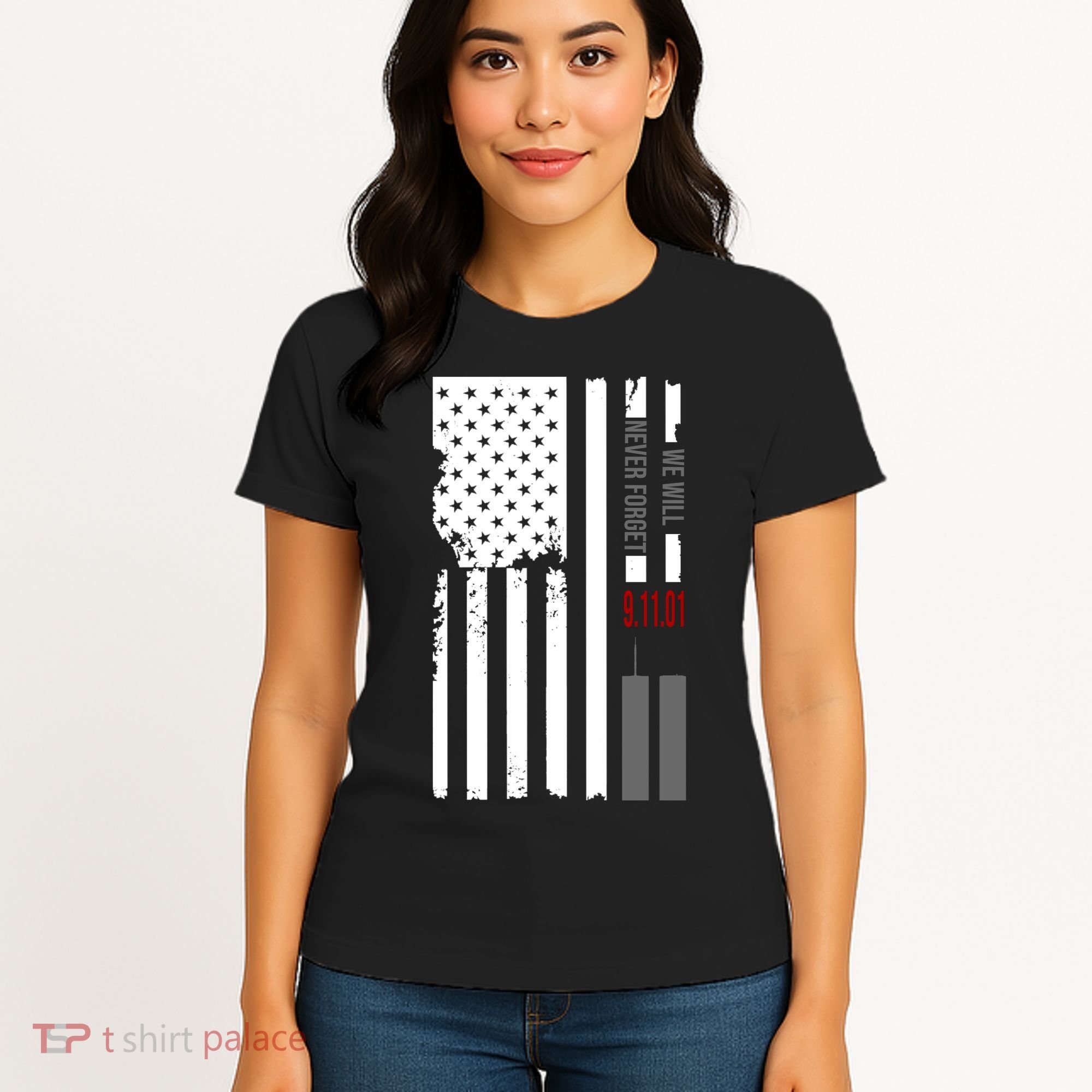 We Will Never Forget 9.11.01 USA Flag Women's T-Shirt