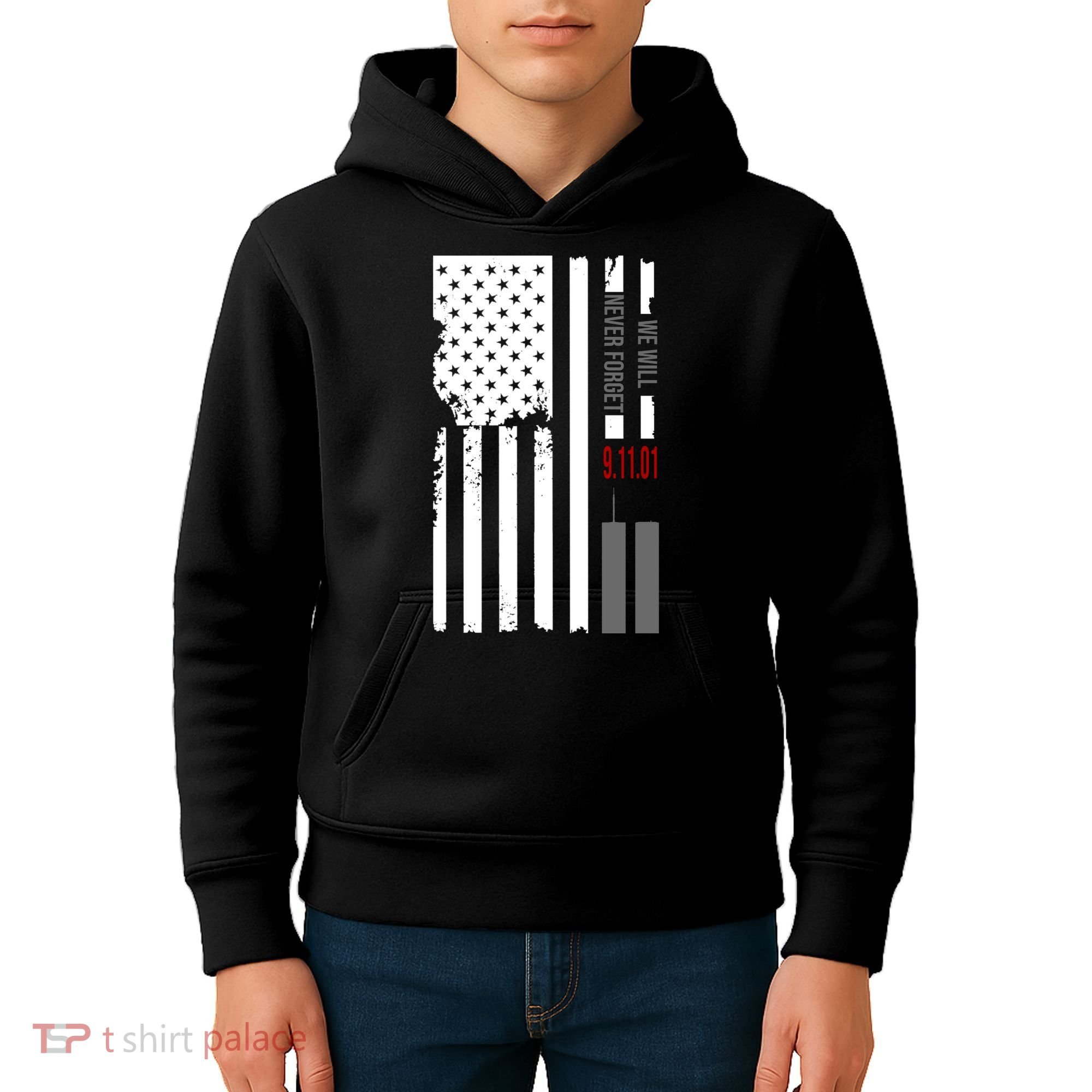 We Will Never Forget 9.11.01 USA Flag Kids Hoodie