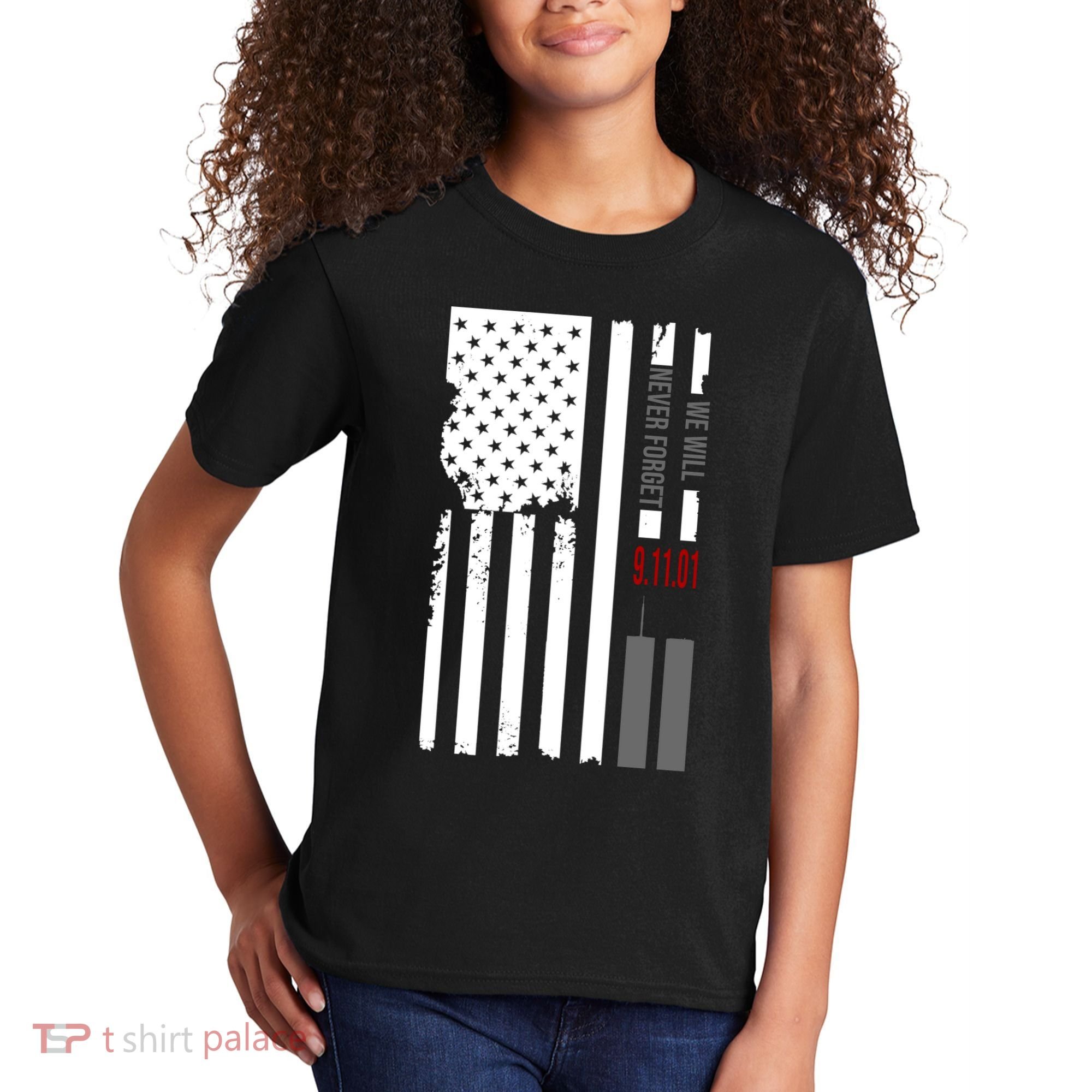 We Will Never Forget 9.11.01 USA Flag Kids T-Shirt