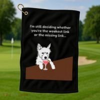 Westie “Weakest Or Missing Link” Insult Graphic Golf Towel thumb 1