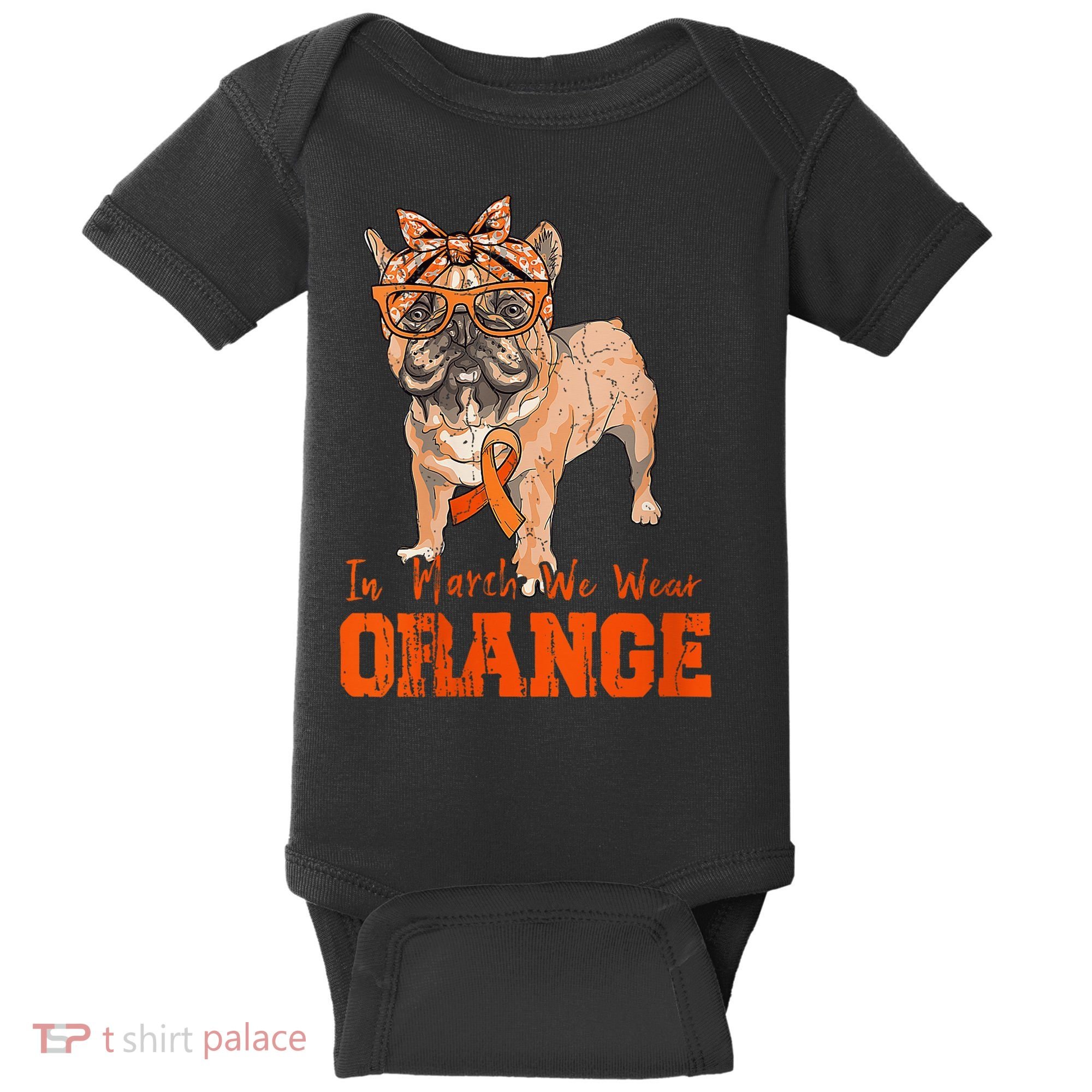 We Wear Orange Frenchie Dog Multiple Sclerosis Awareness Baby Bodysuit