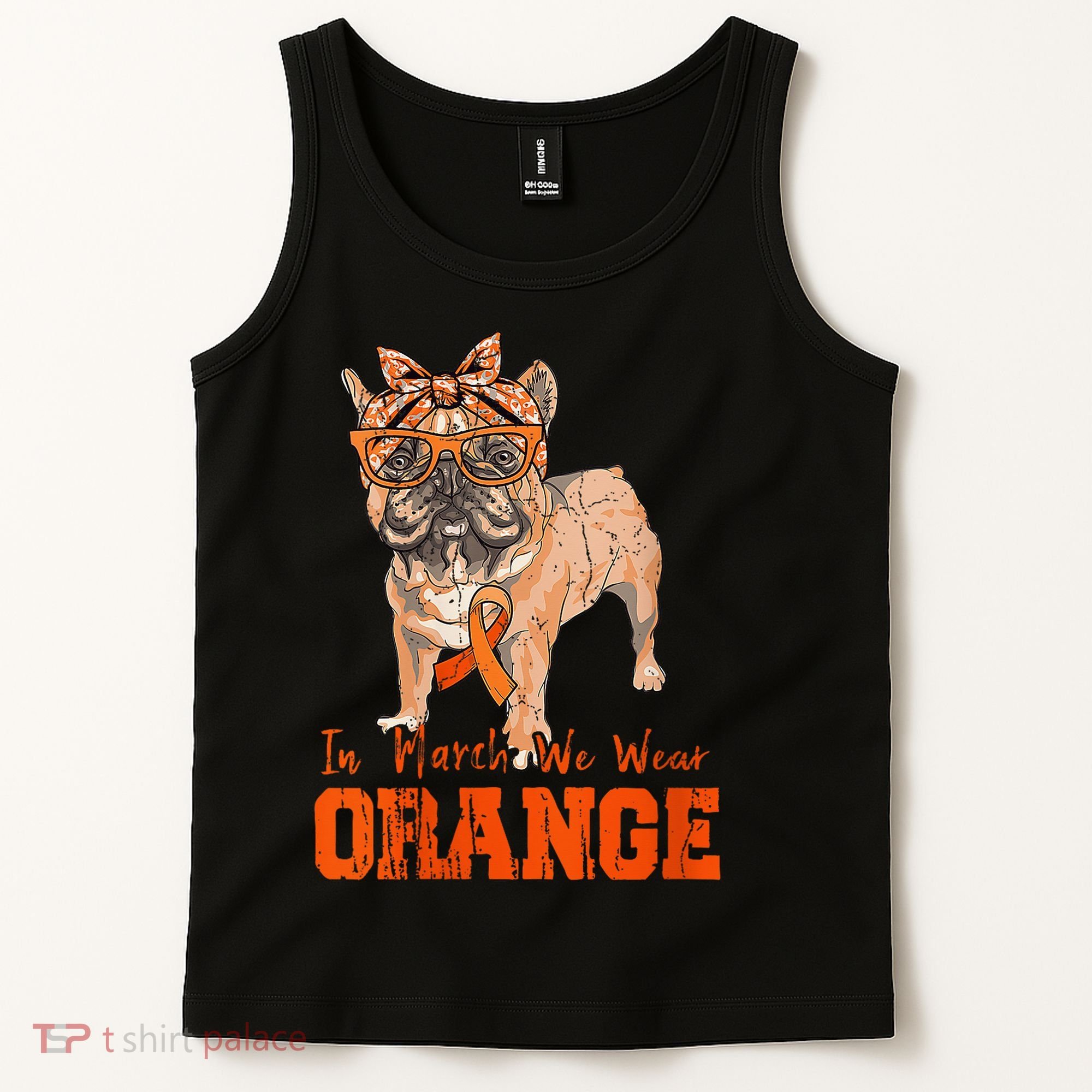 We Wear Orange Frenchie Dog Multiple Sclerosis Awareness Tank Top