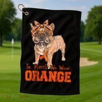 We Wear Orange Frenchie Dog Multiple Sclerosis Awareness Golf Towel thumb 1