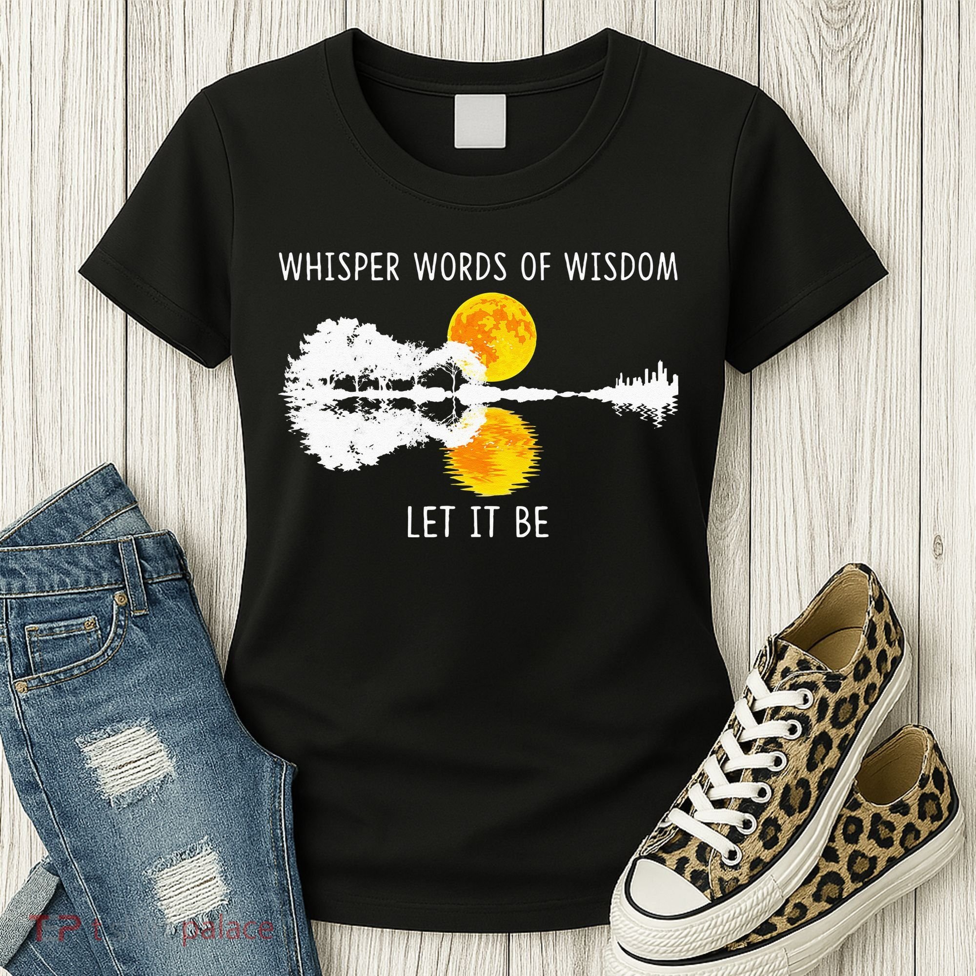 Whisper Words Of Wisdom LetIt Be Guitar Lake Shadow Women's T-Shirt