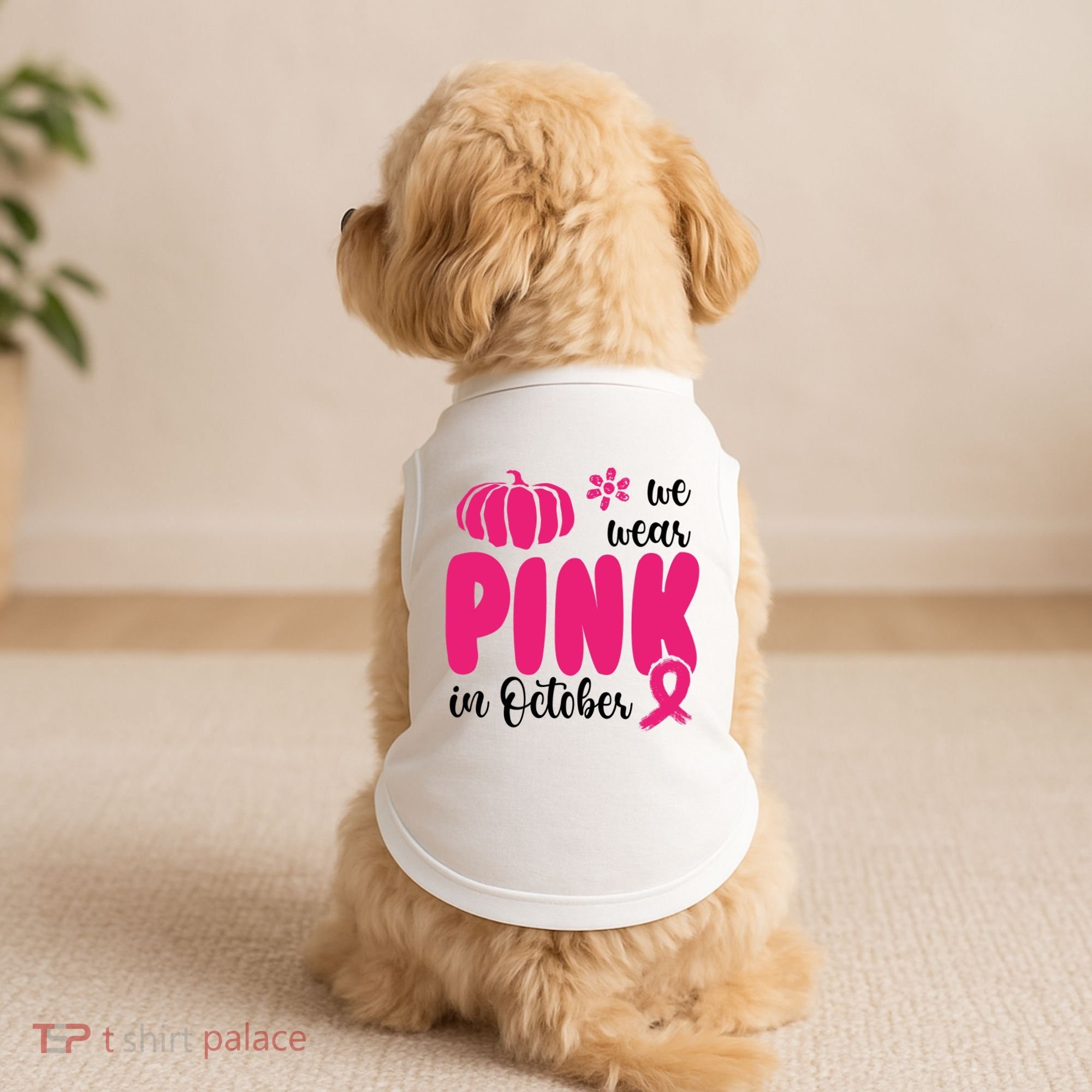 We Wear Pink In October Pumpkin Ribbon Doggie Tank
