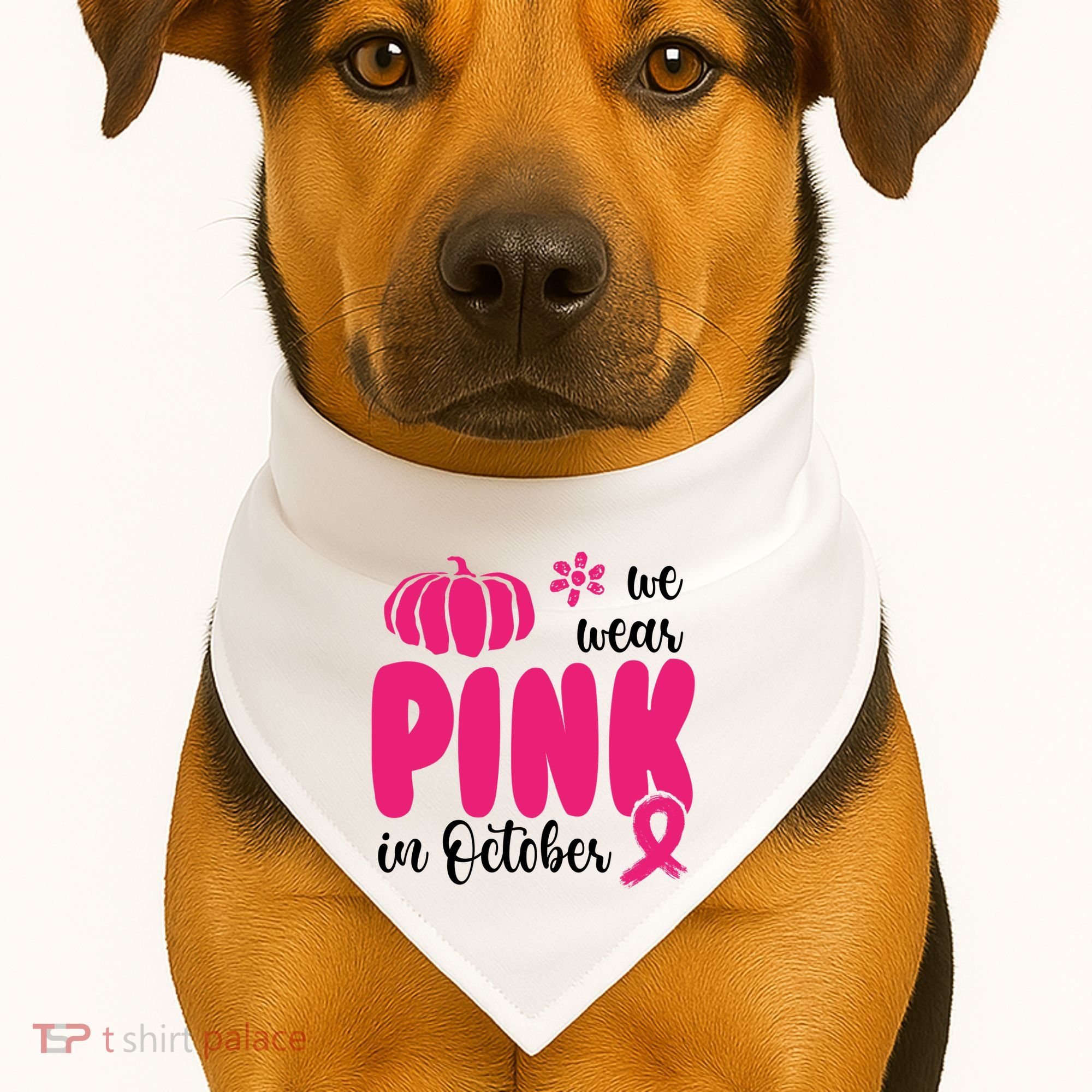 We Wear Pink In October Pumpkin Ribbon USA-Made Doggie Bandana