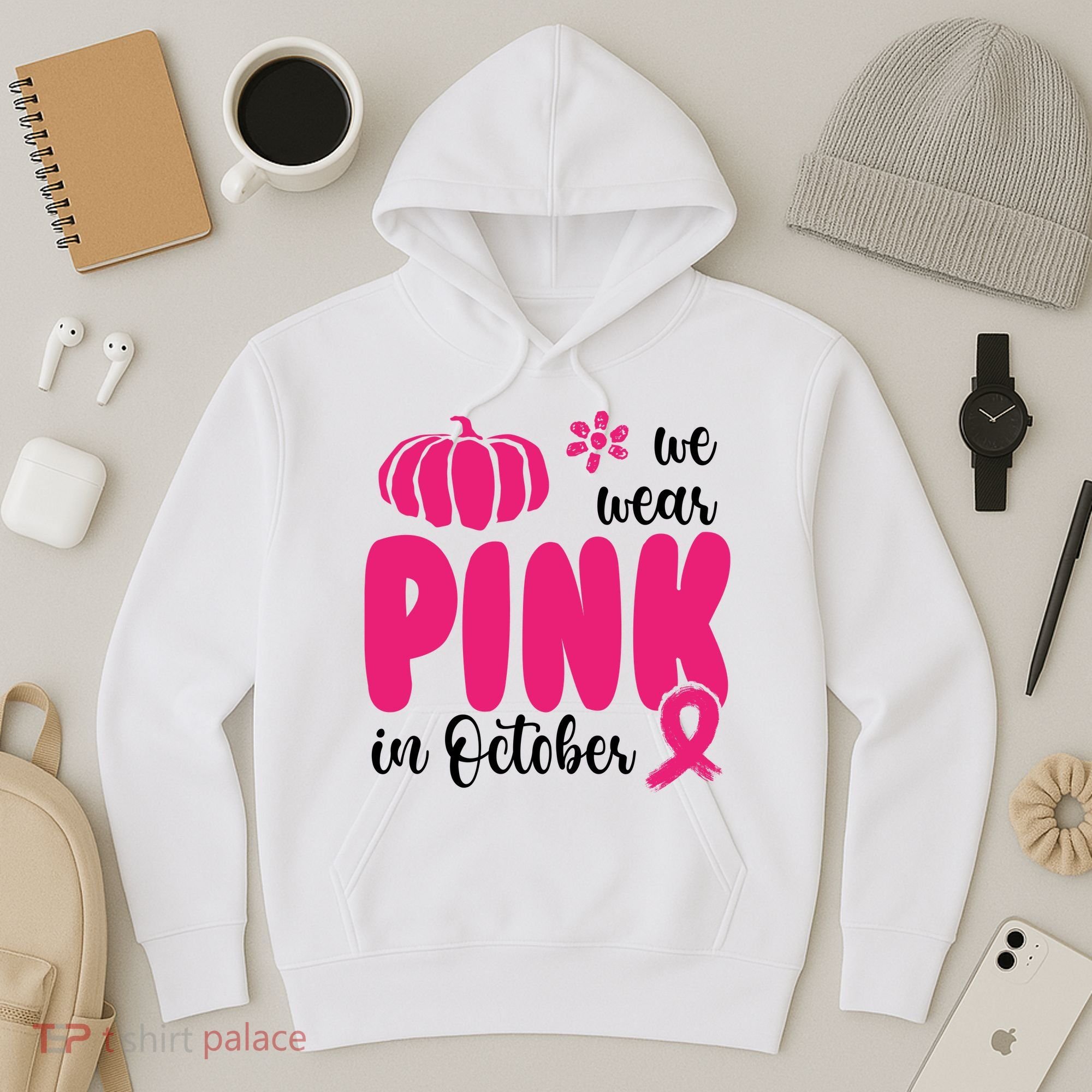 We Wear Pink In October Pumpkin Ribbon Hoodie