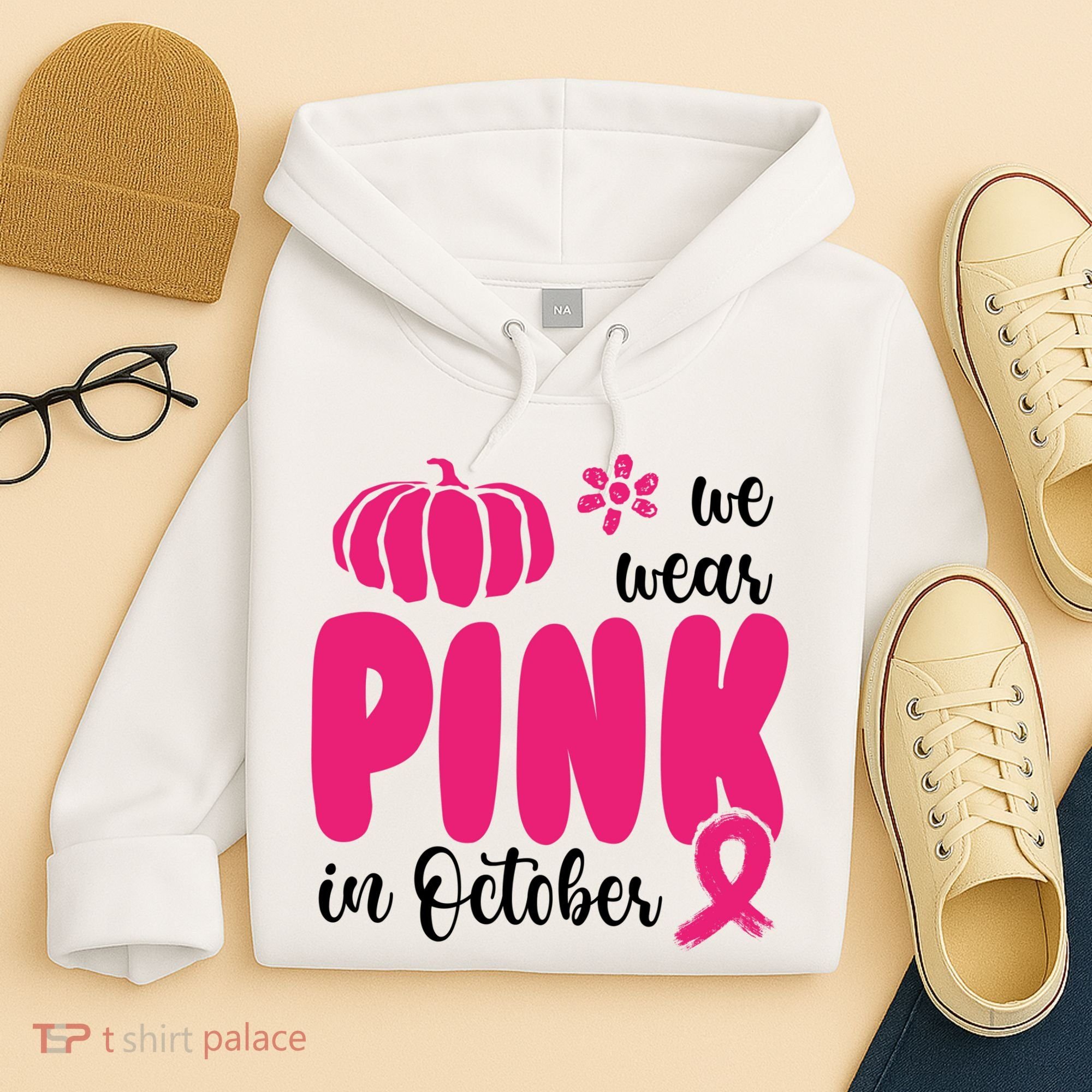 We Wear Pink In October Pumpkin Ribbon Hoodie