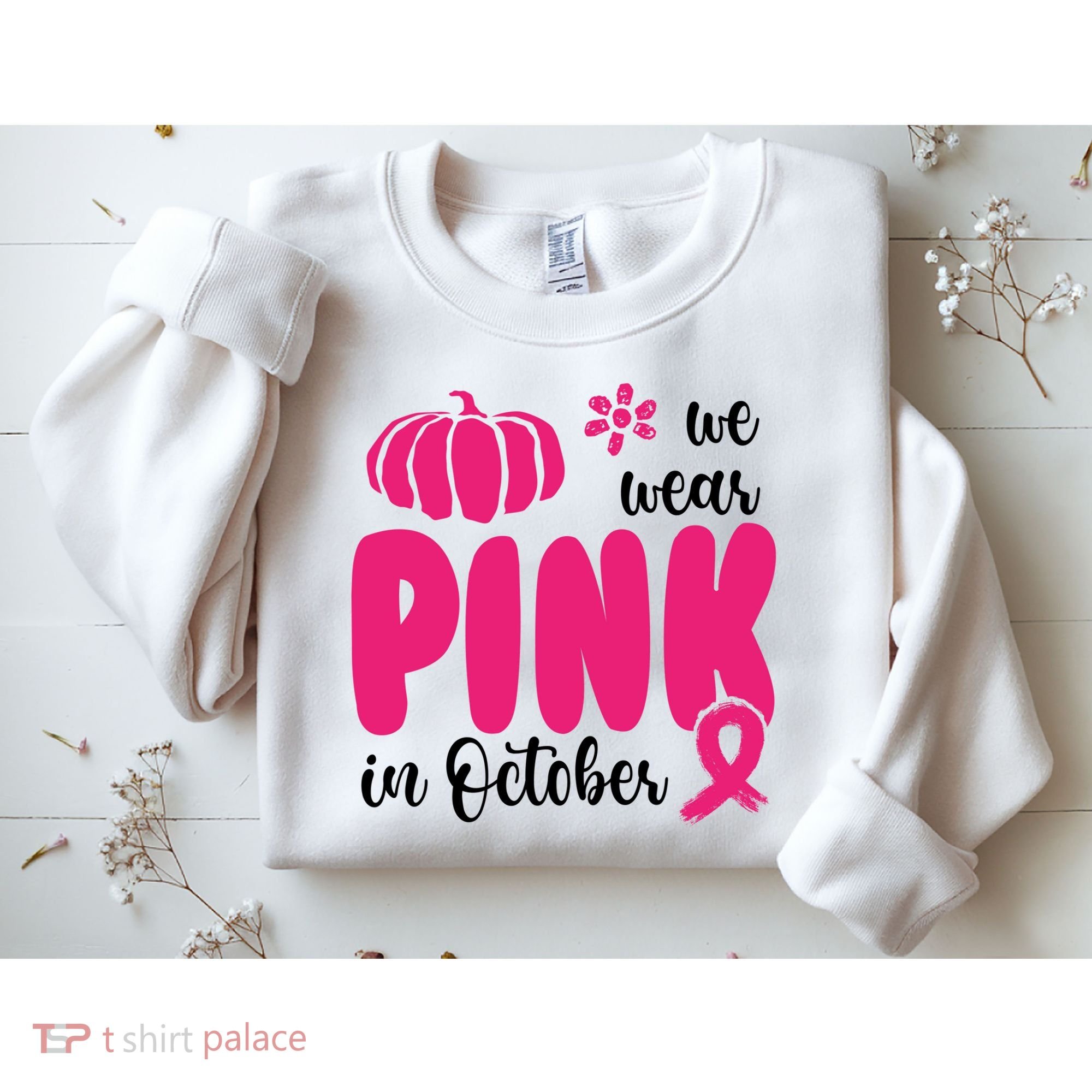 We Wear Pink In October Pumpkin Ribbon Sweatshirt