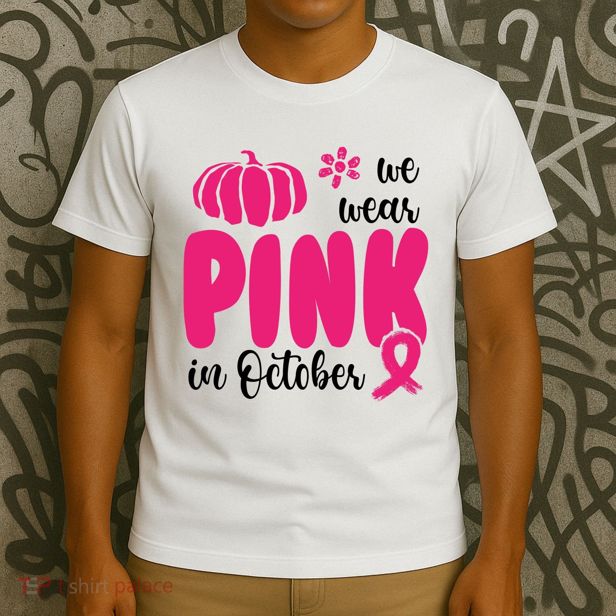 We Wear Pink In October Pumpkin Ribbon T-Shirt