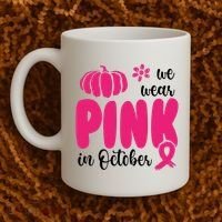 We Wear Pink In October Pumpkin Ribbon Coffee Mug thumb 2