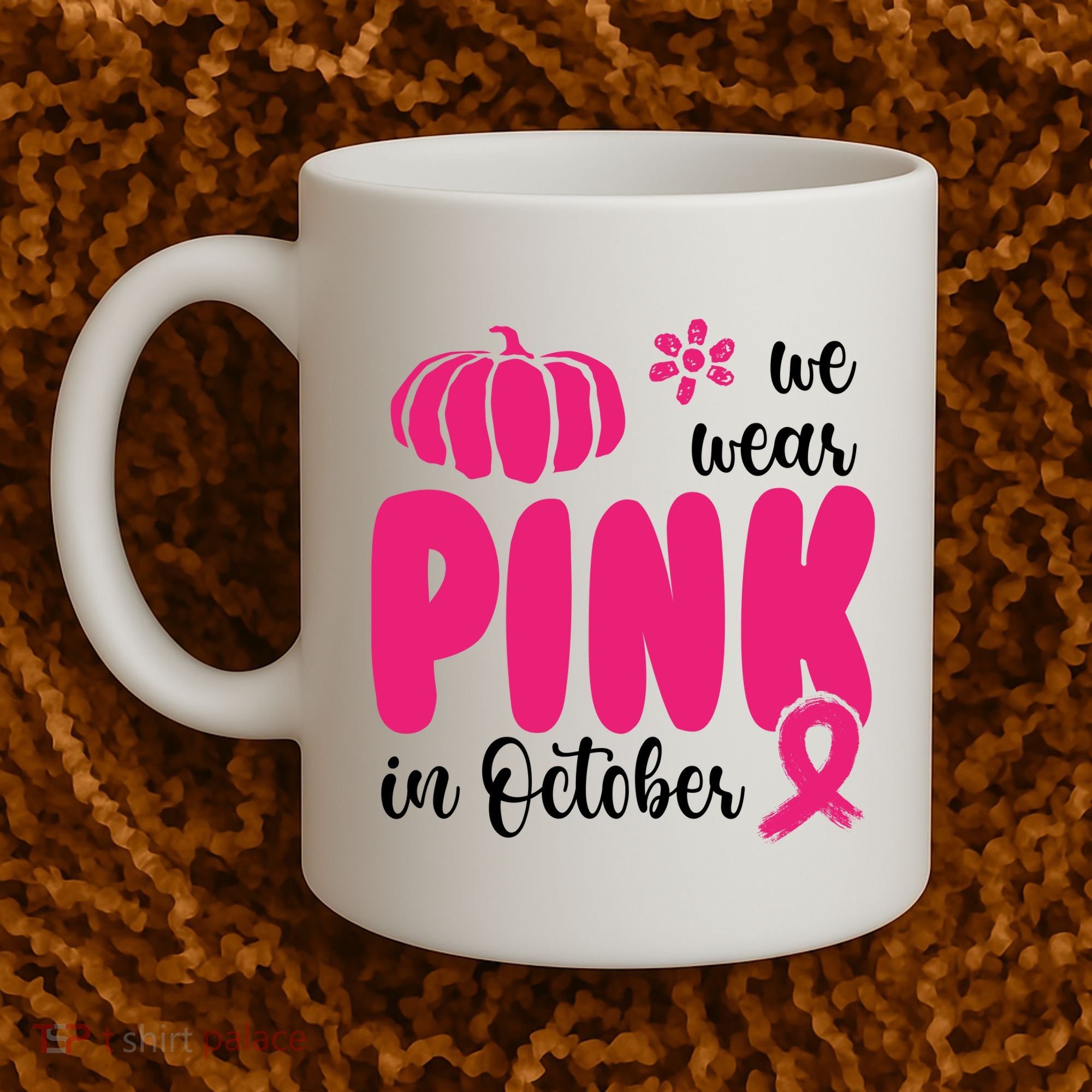 We Wear Pink In October Pumpkin Ribbon Coffee Mug