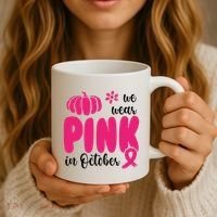 We Wear Pink In October Pumpkin Ribbon Coffee Mug thumb 3