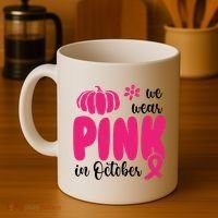 We Wear Pink In October Pumpkin Ribbon Coffee Mug thumb 4