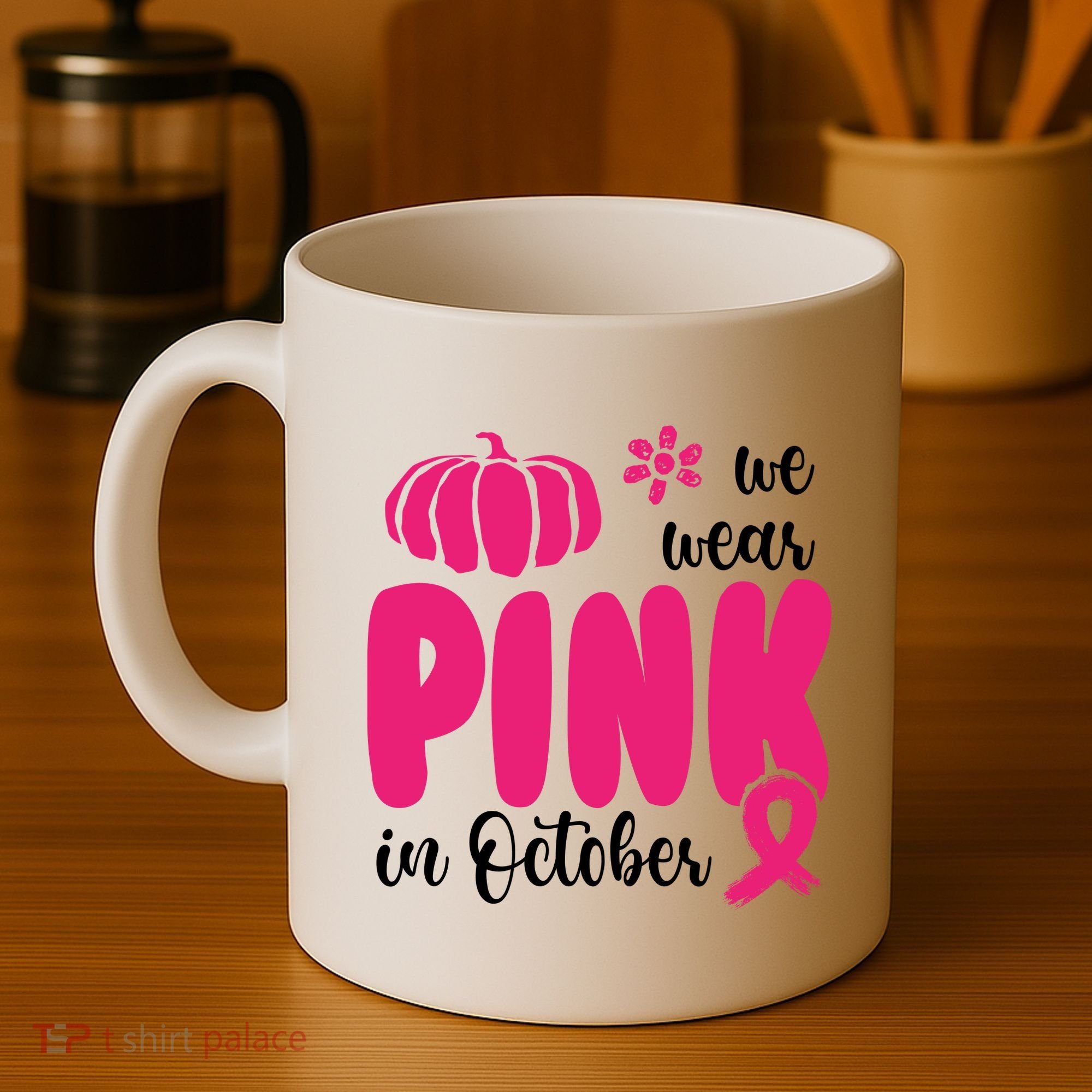We Wear Pink In October Pumpkin Ribbon Coffee Mug