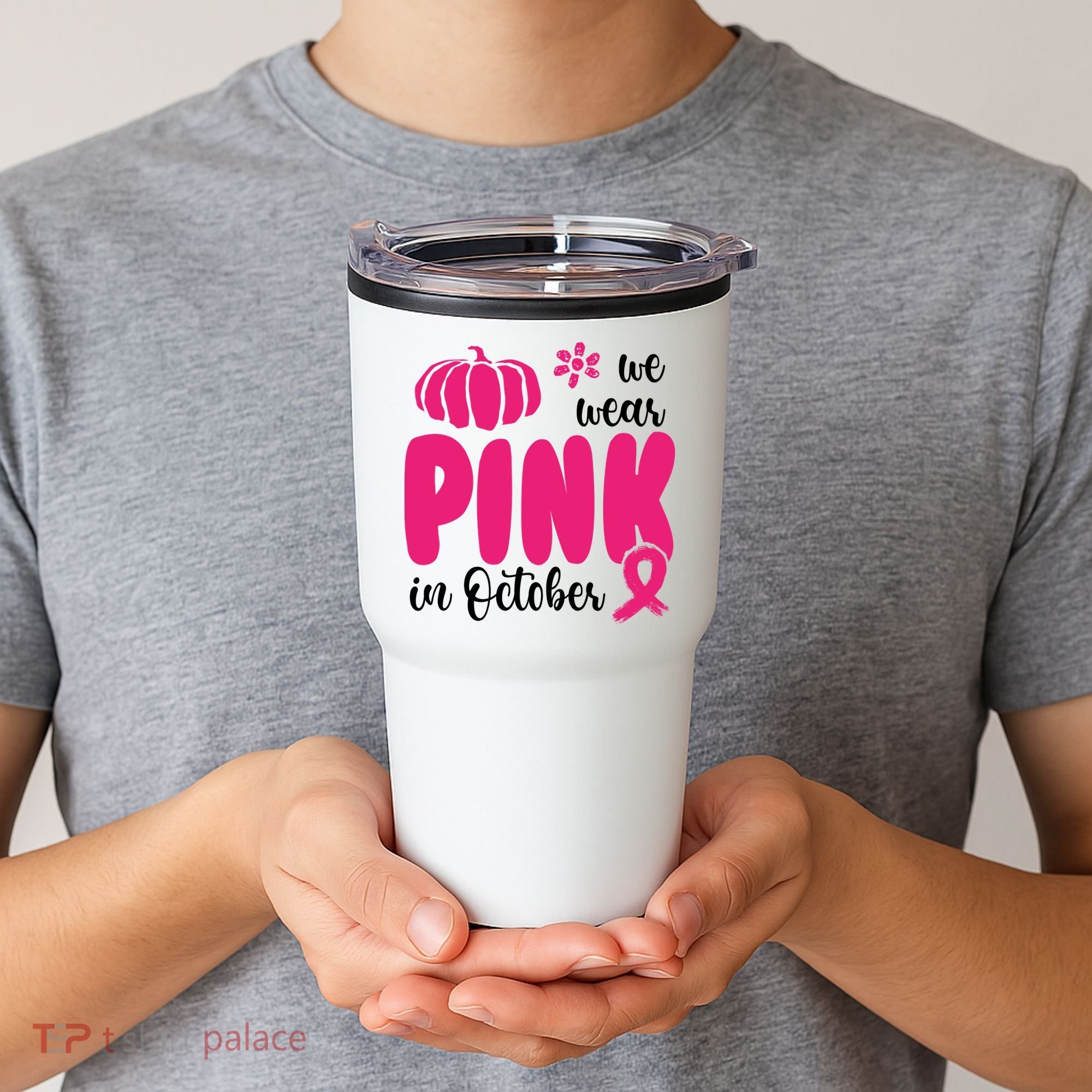 We Wear Pink In October Pumpkin Ribbon Tumbler