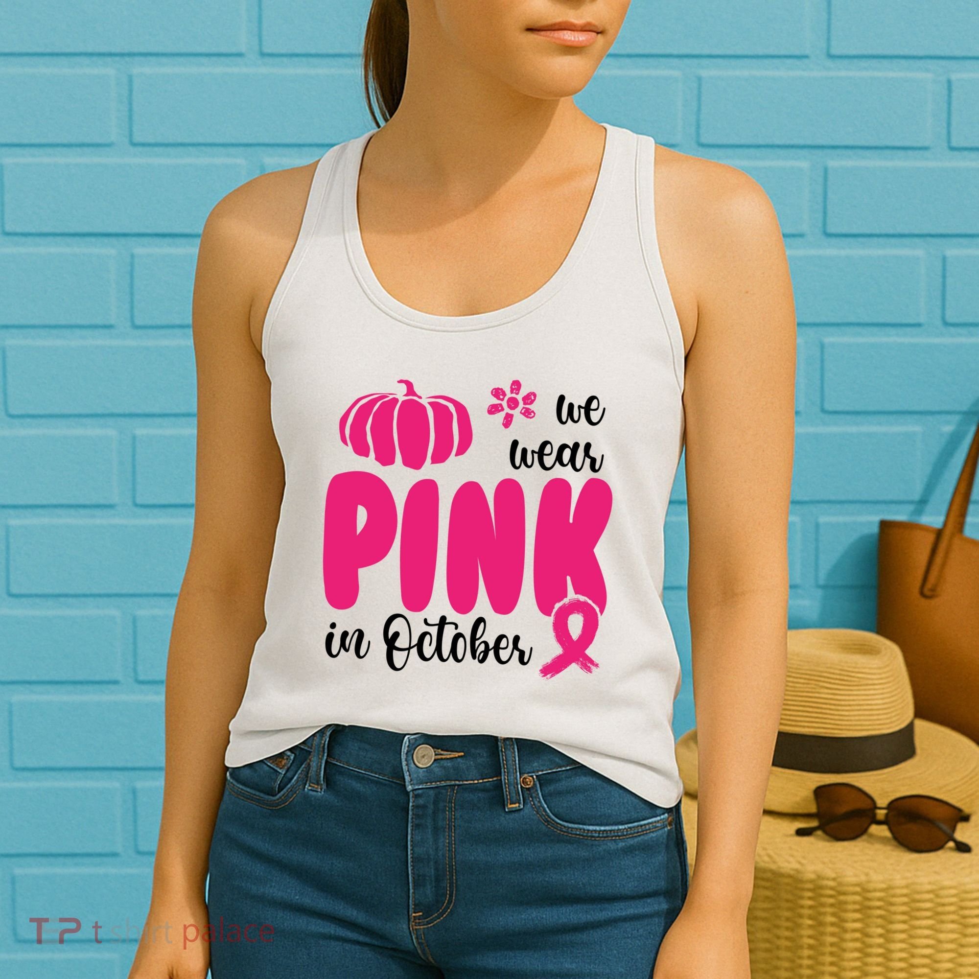 We Wear Pink In October Pumpkin Ribbon Women's Tank Top