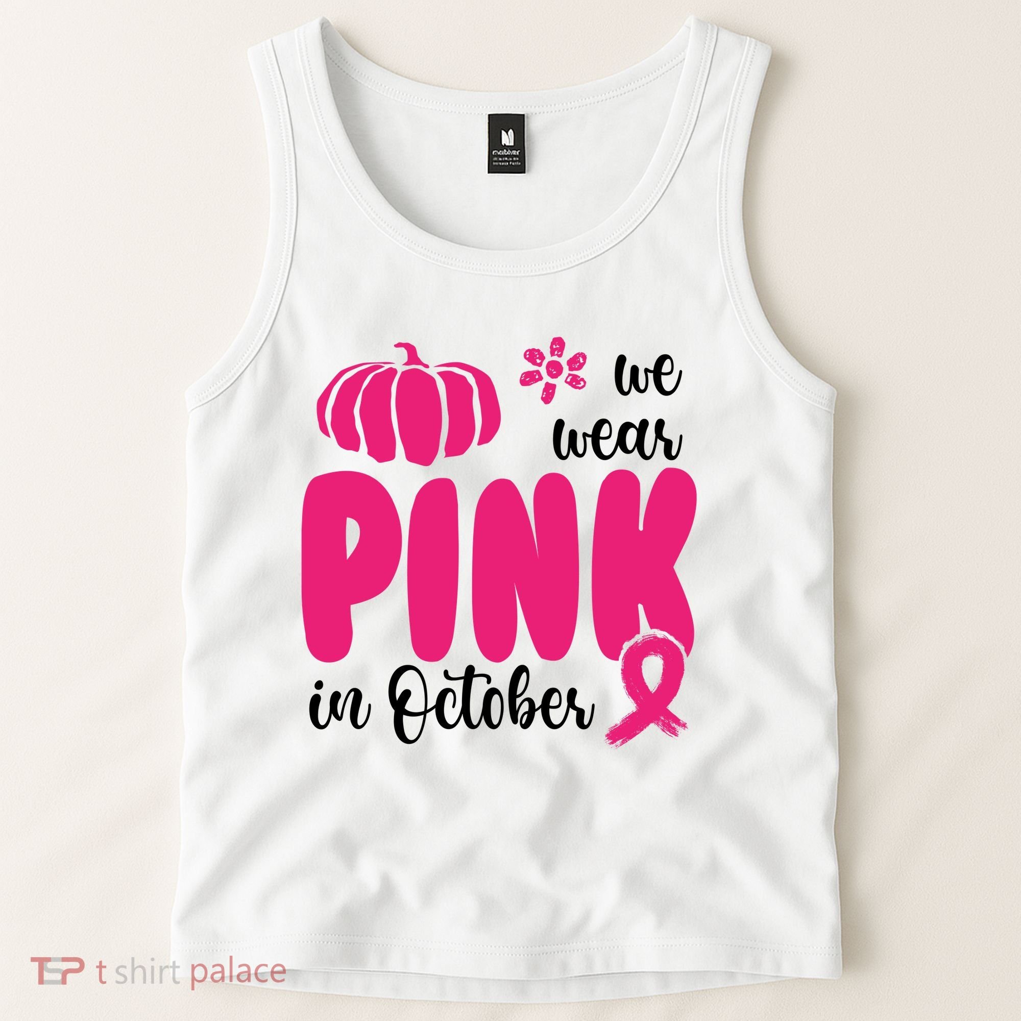 We Wear Pink In October Pumpkin Ribbon Tank Top
