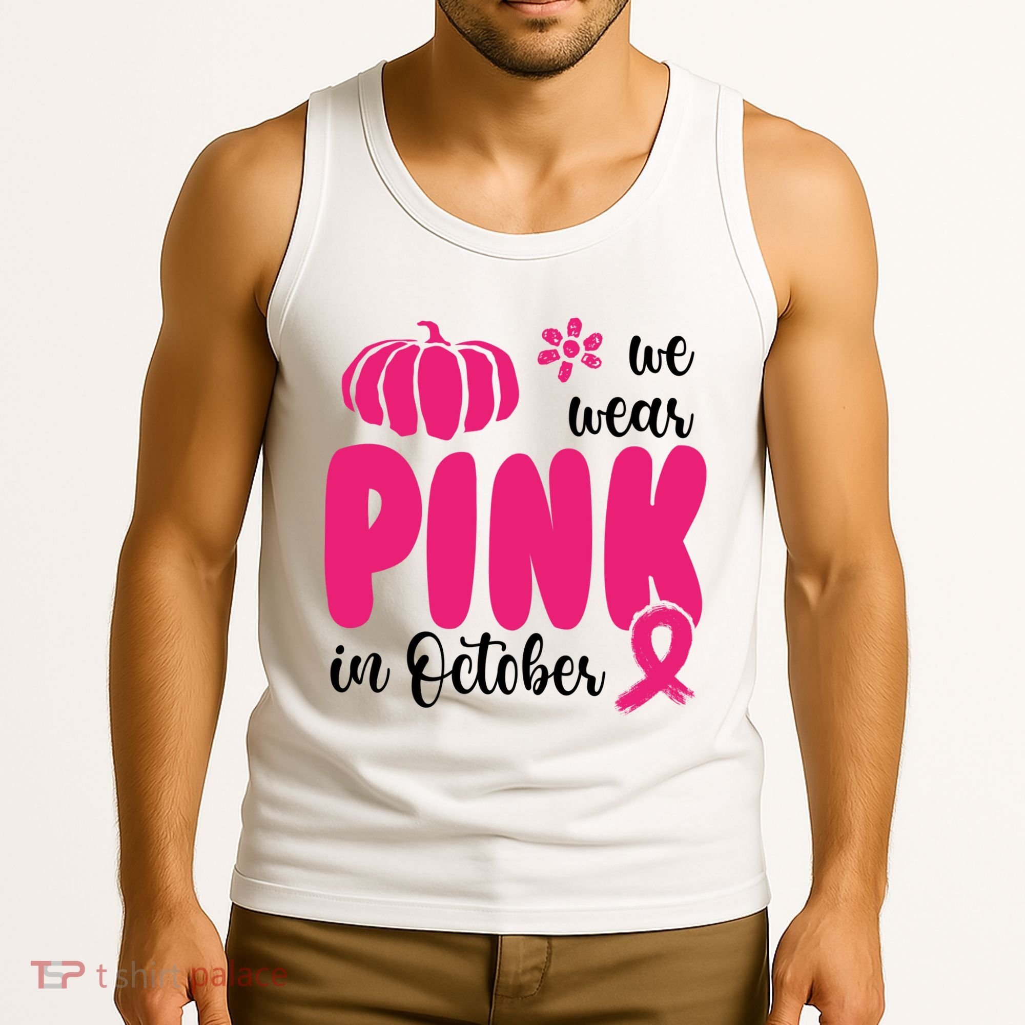 We Wear Pink In October Pumpkin Ribbon Tank Top