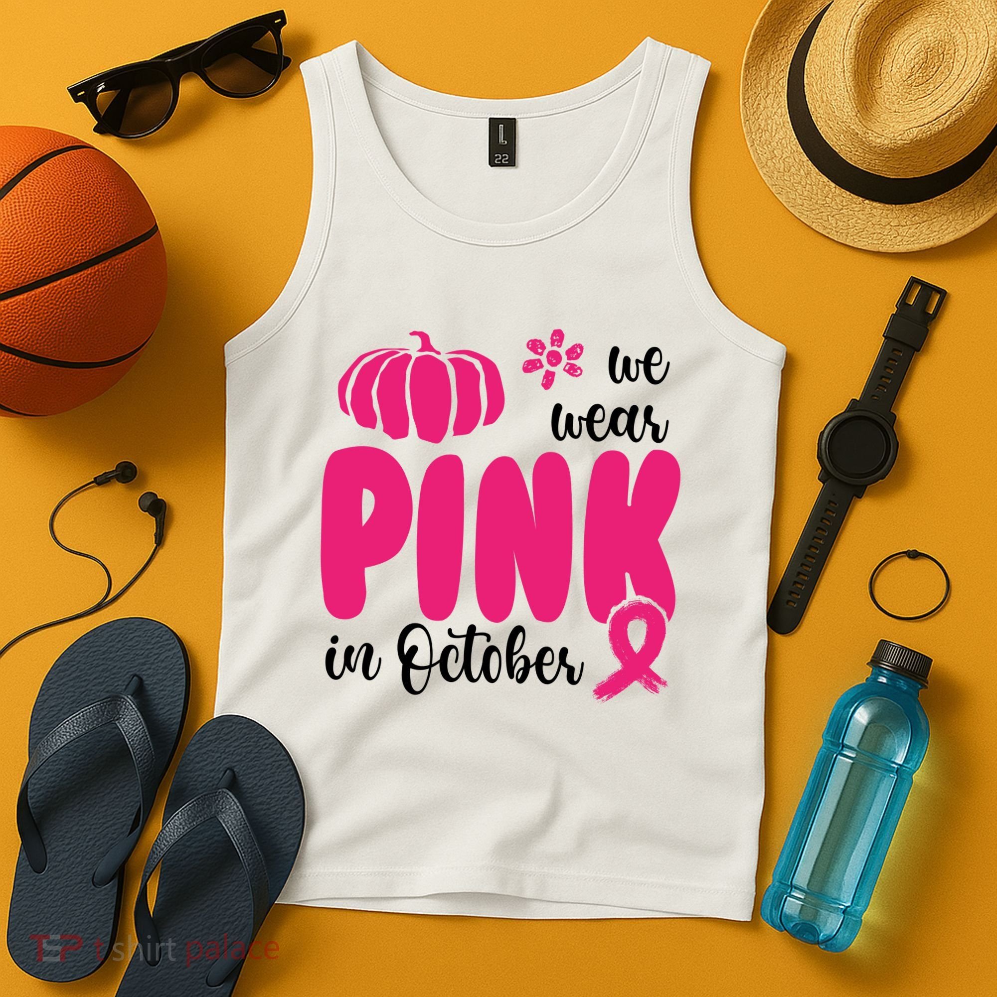 We Wear Pink In October Pumpkin Ribbon Tank Top