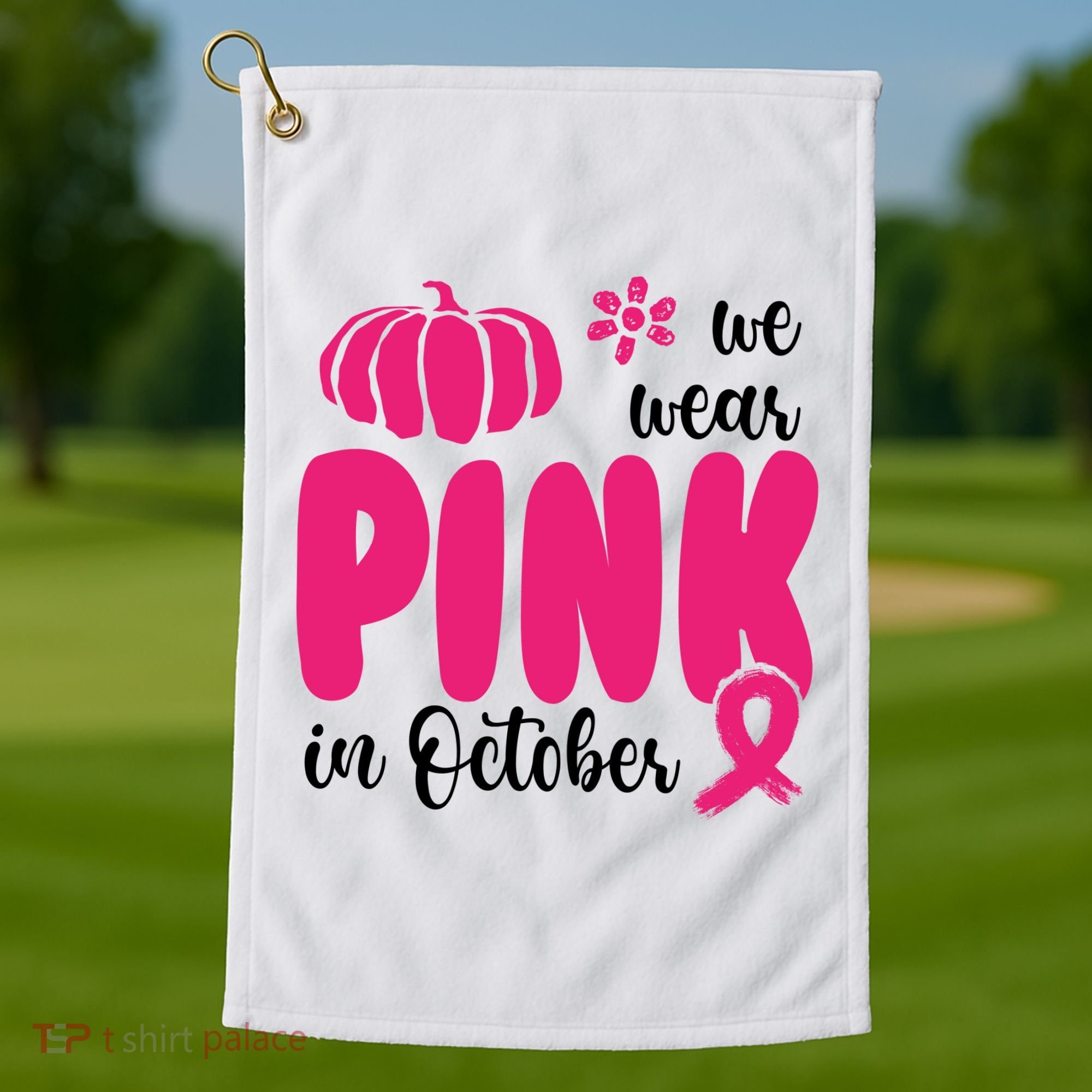 We Wear Pink In October Pumpkin Ribbon Golf Towel