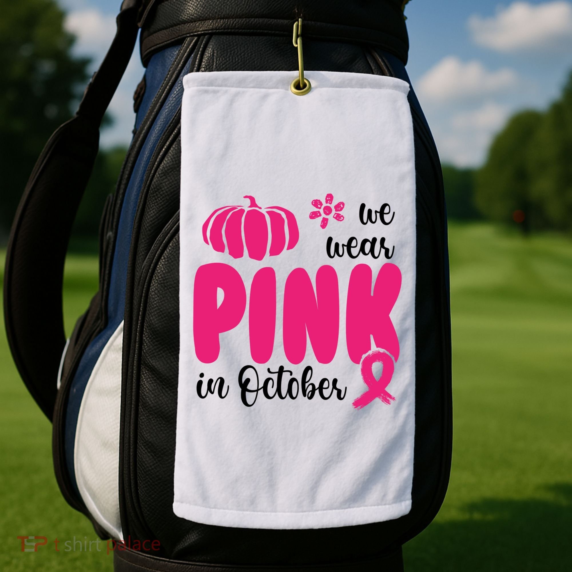 We Wear Pink In October Pumpkin Ribbon Golf Towel