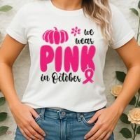 We Wear Pink In October Pumpkin Ribbon Women's T-Shirt thumb 2