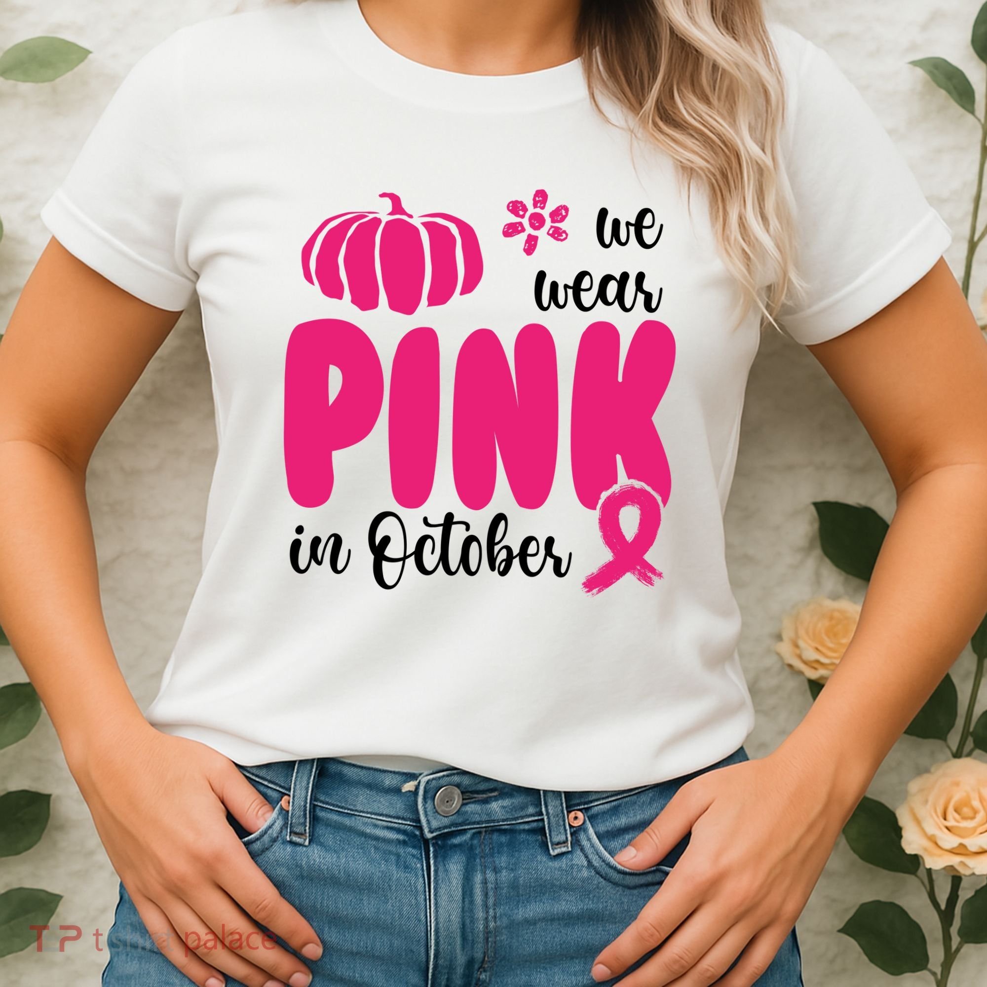 We Wear Pink In October Pumpkin Ribbon Women's T-Shirt