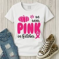 We Wear Pink In October Pumpkin Ribbon Women's T-Shirt thumb 3