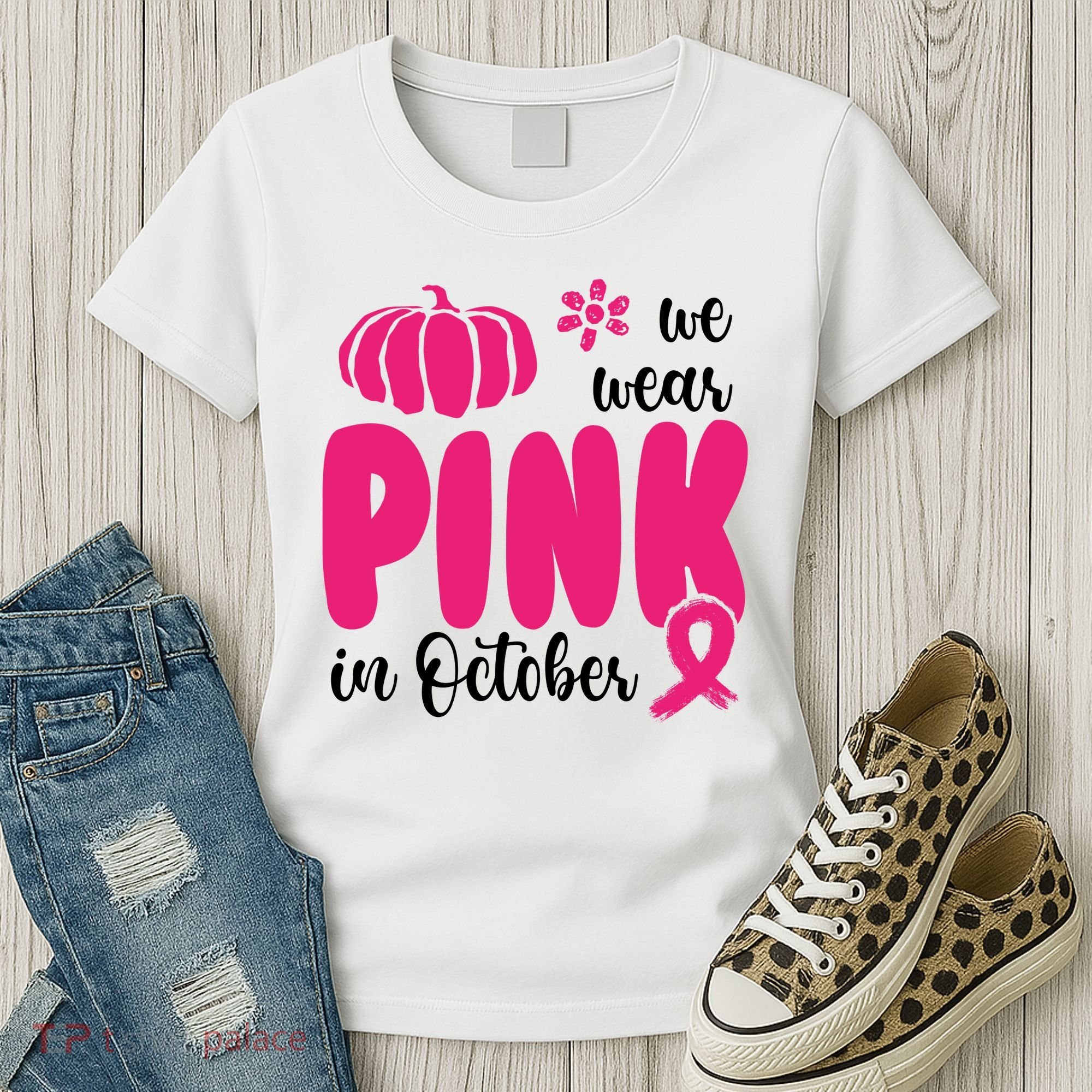 We Wear Pink In October Pumpkin Ribbon Women's T-Shirt