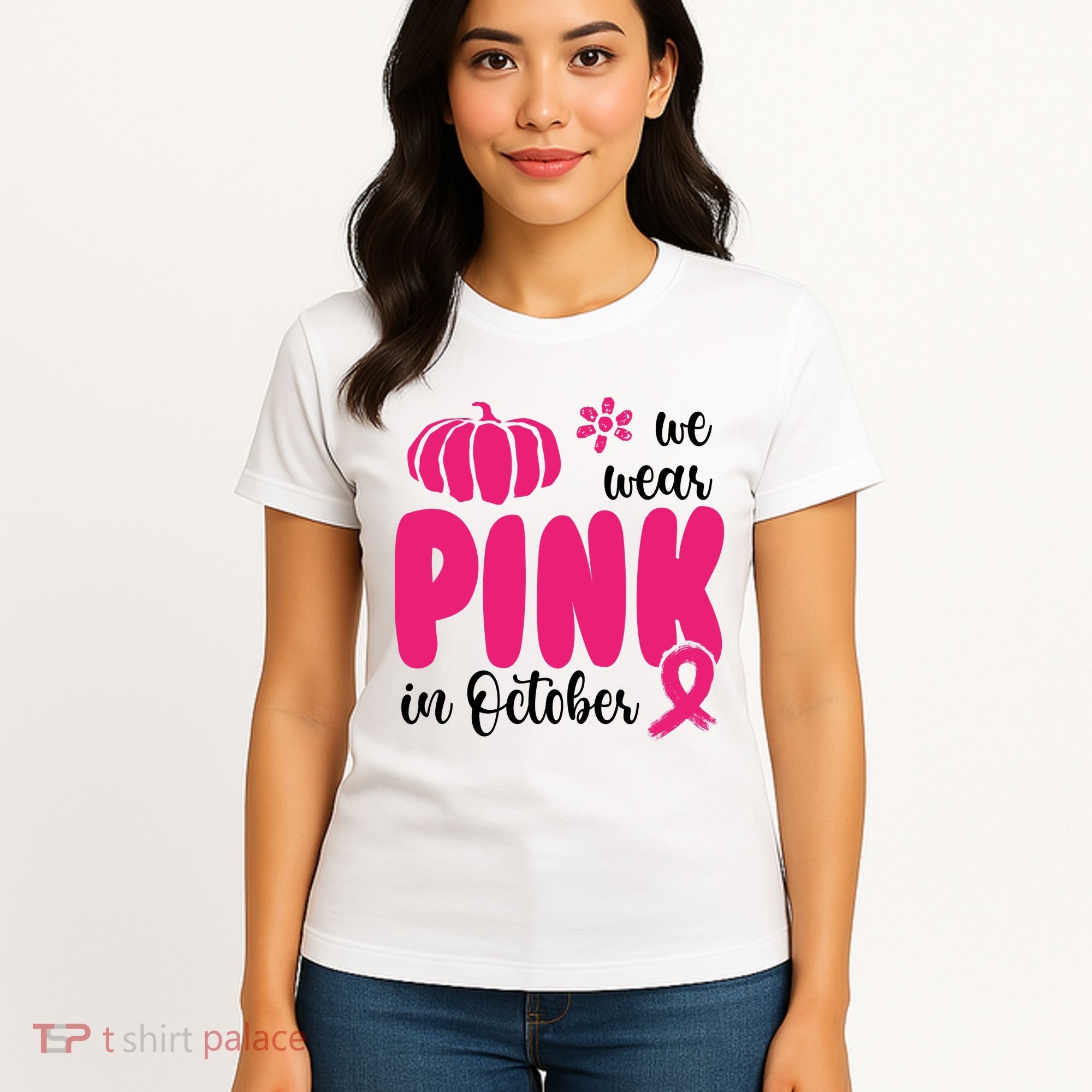 We Wear Pink In October Pumpkin Ribbon Women's T-Shirt