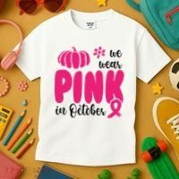 We Wear Pink In October Pumpkin Ribbon Kids T-Shirt thumb 3