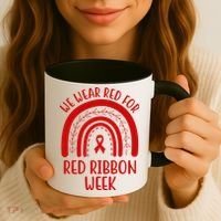 We Wear Red For Red Ribbon Week Rainbow Coffee Mug thumb 3