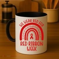 We Wear Red For Red Ribbon Week Rainbow Coffee Mug thumb 4