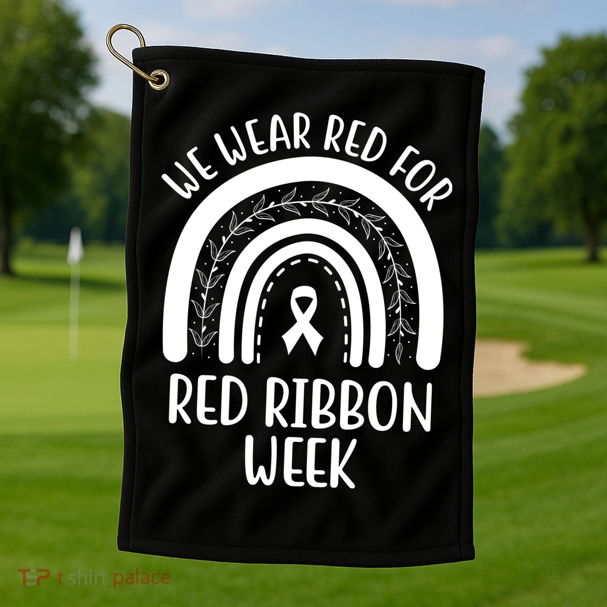 We Wear Red For Red Ribbon Week Rainbow Golf Towel