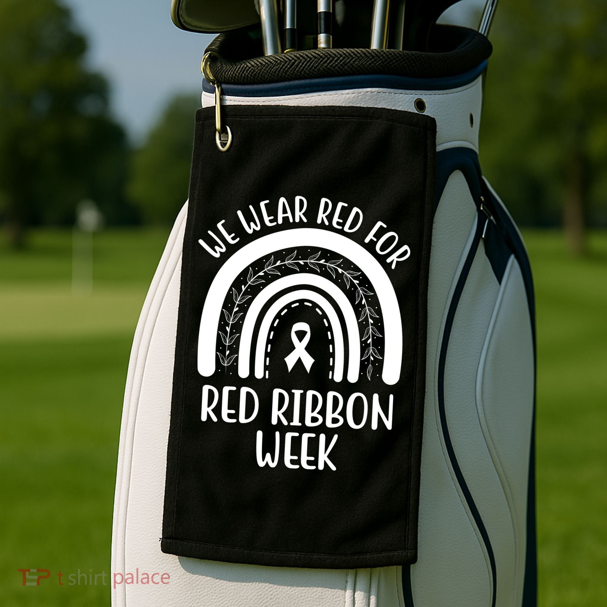 We Wear Red For Red Ribbon Week Rainbow Golf Towel