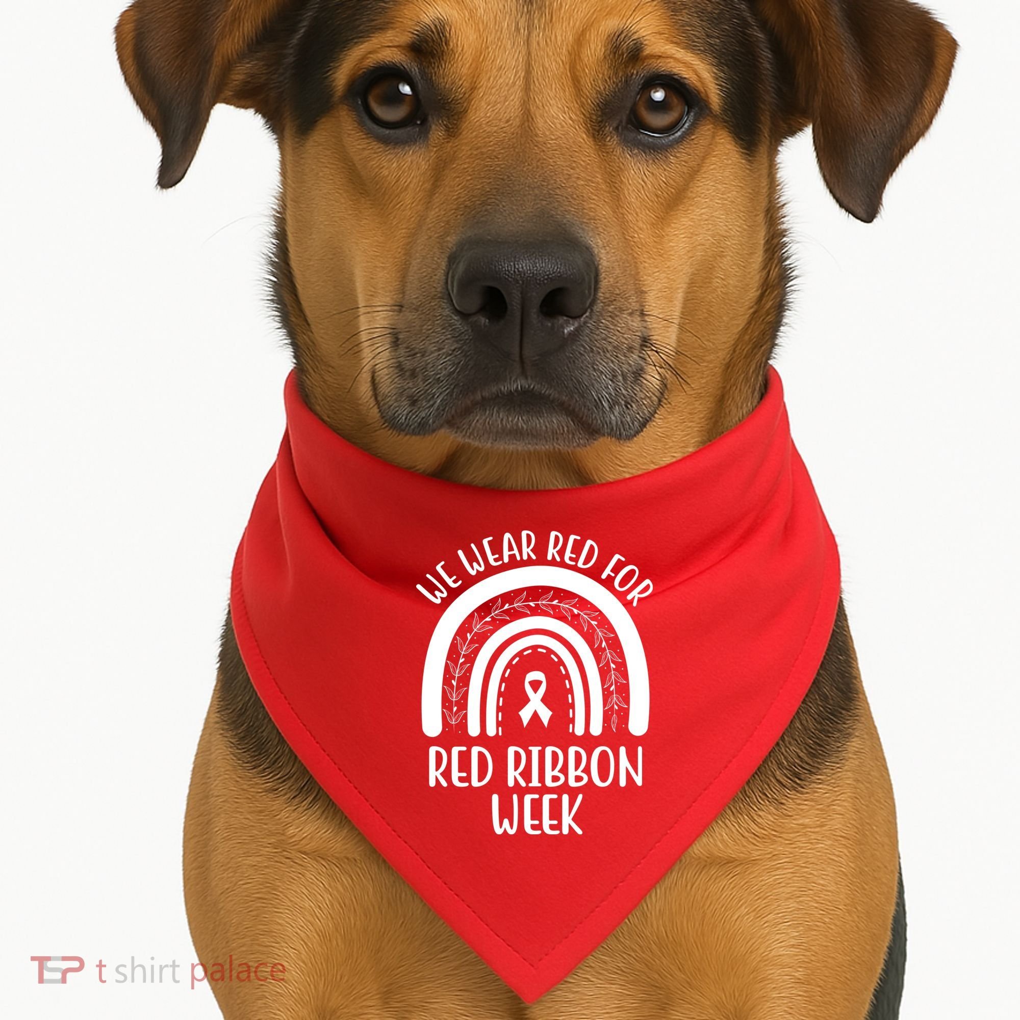 We Wear Red For Red Ribbon Week Rainbow USA-Made Doggie Bandana