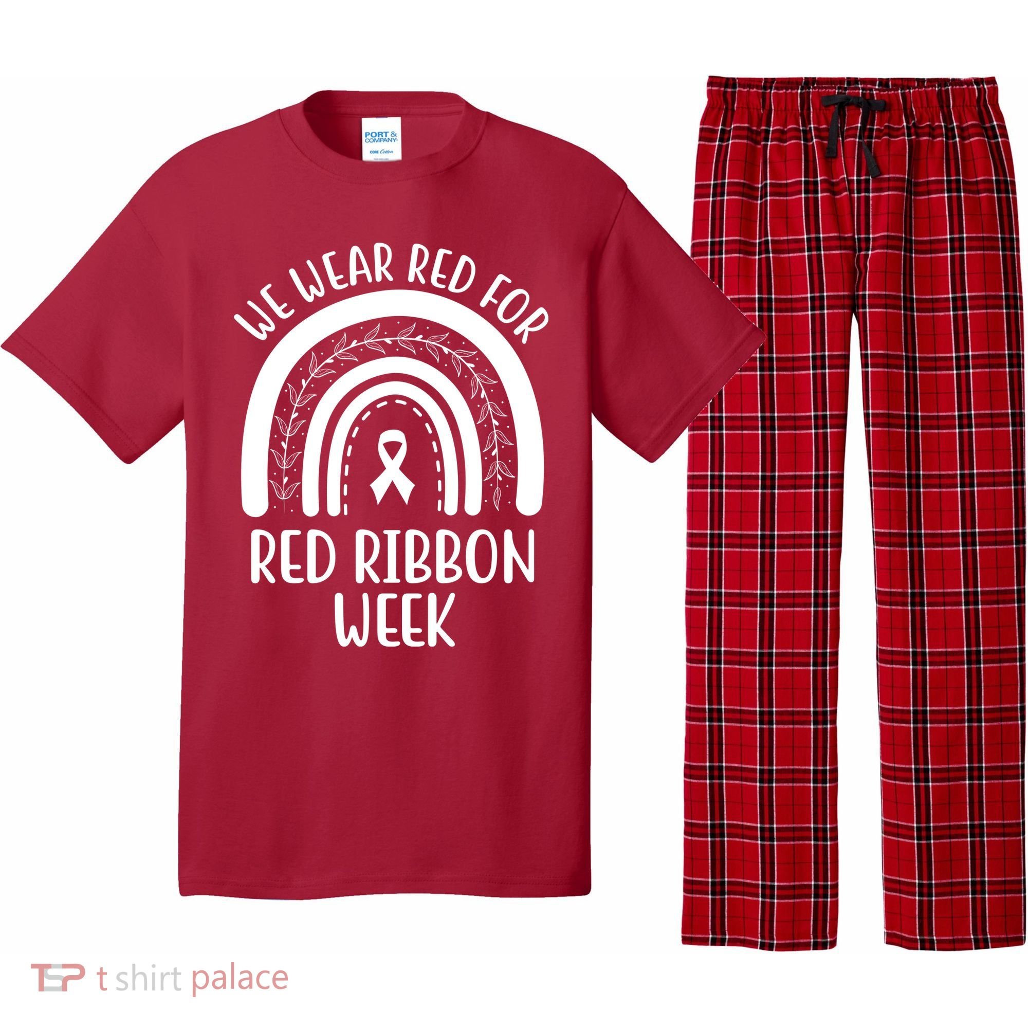 We Wear Red For Red Ribbon Week Rainbow Pajama Set