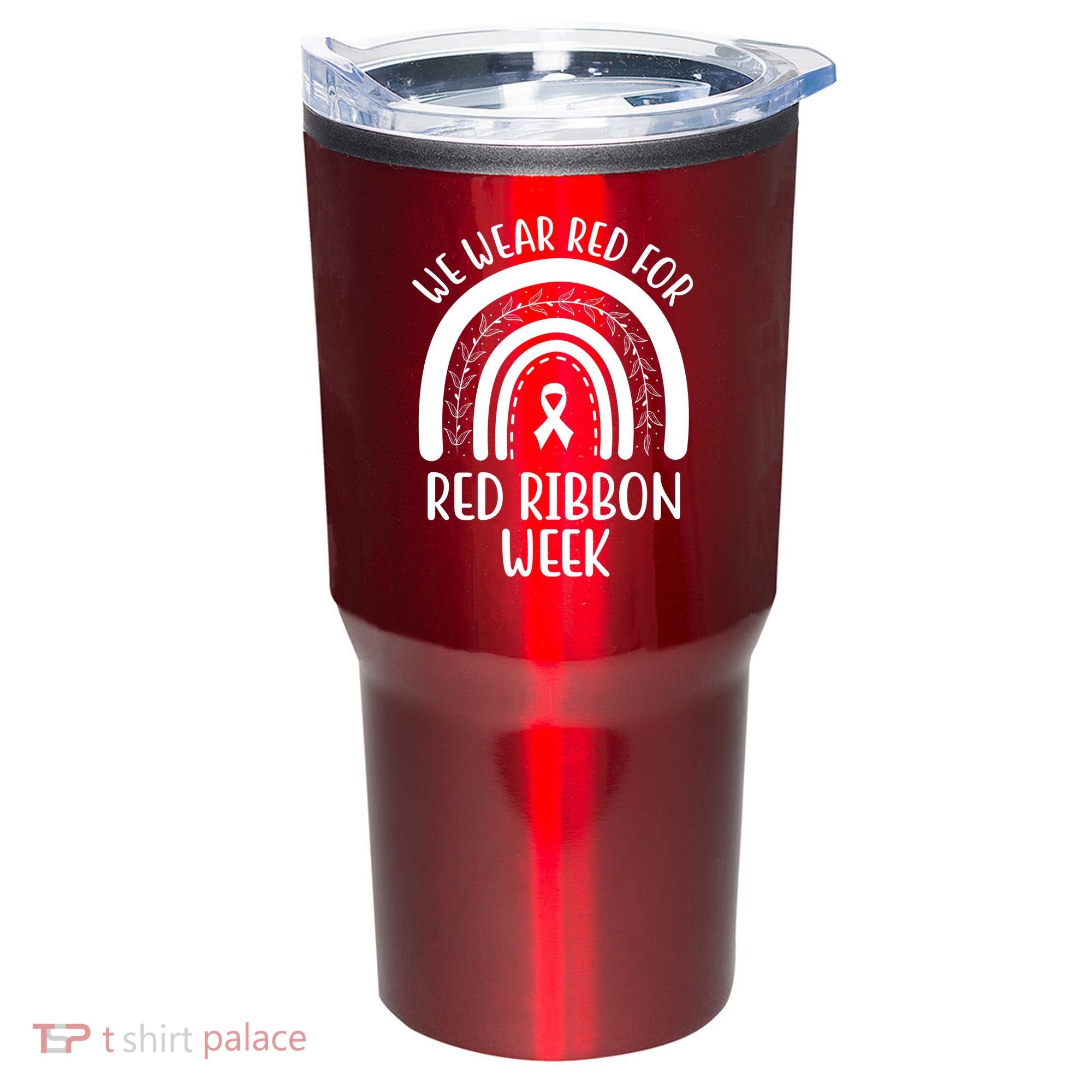 We Wear Red For Red Ribbon Week Rainbow Tumbler
