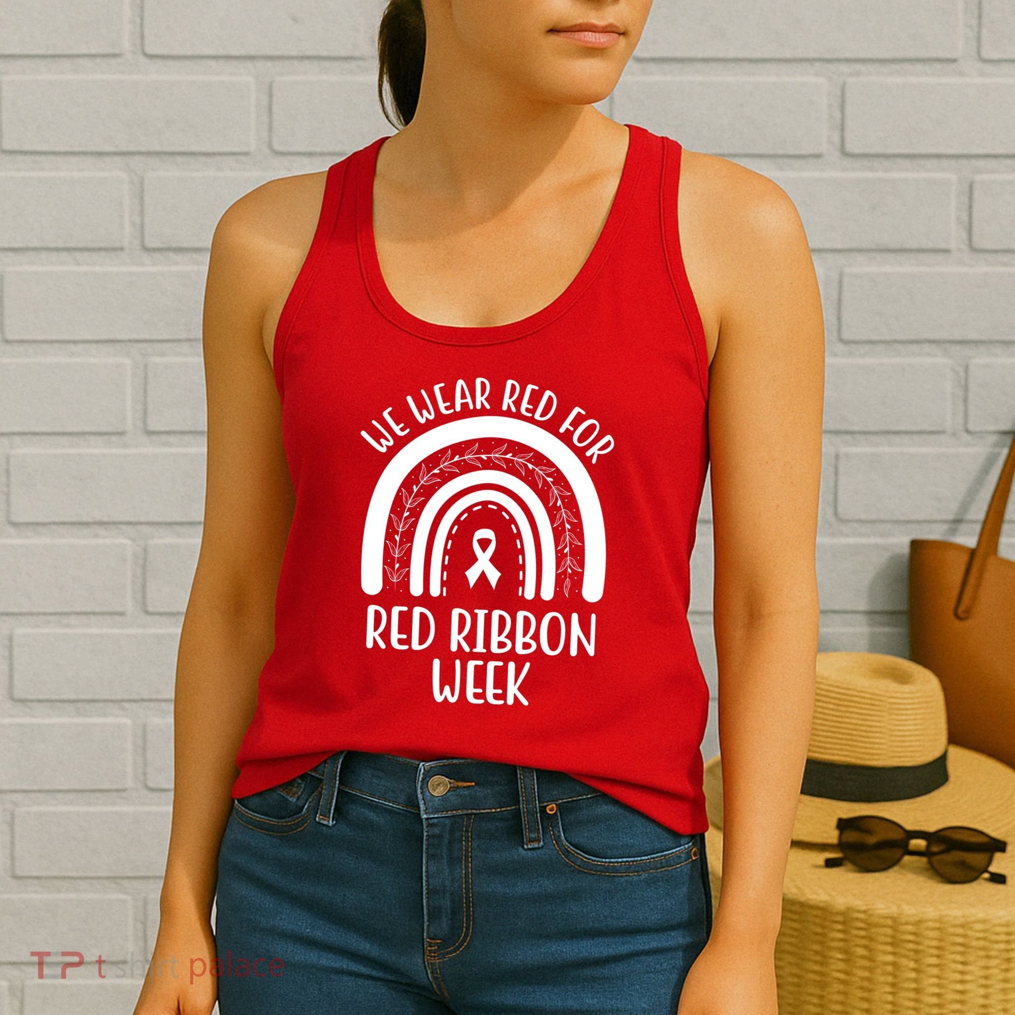 We Wear Red For Red Ribbon Week Rainbow Women's Tank Top
