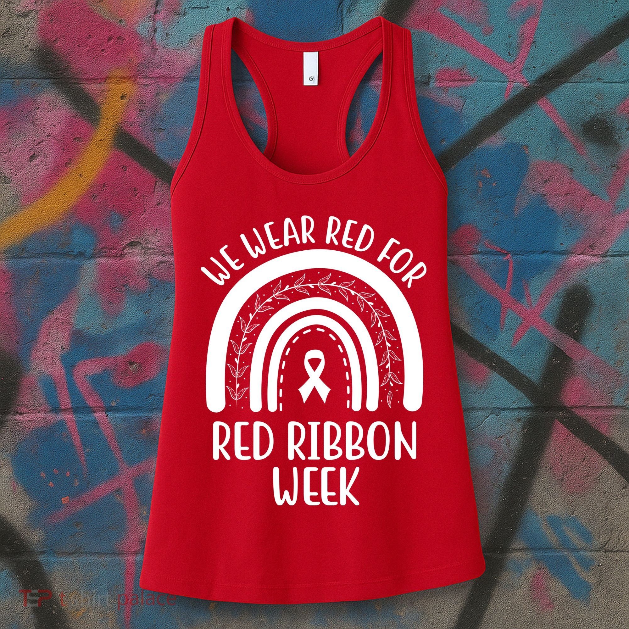 We Wear Red For Red Ribbon Week Rainbow Women's Tank Top