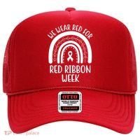 We Wear Red For Red Ribbon Week Rainbow Hat thumb 0