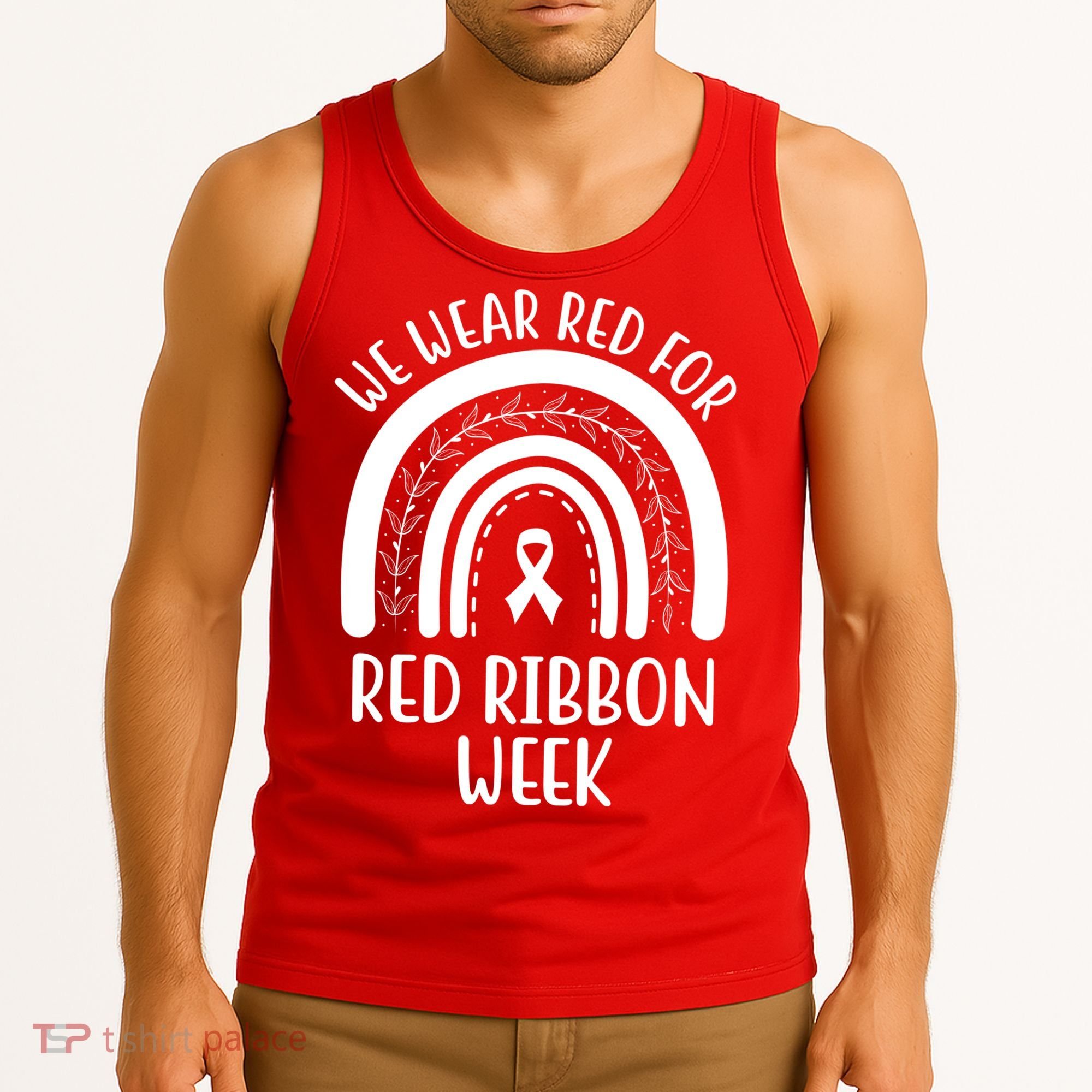 We Wear Red For Red Ribbon Week Rainbow Tank Top