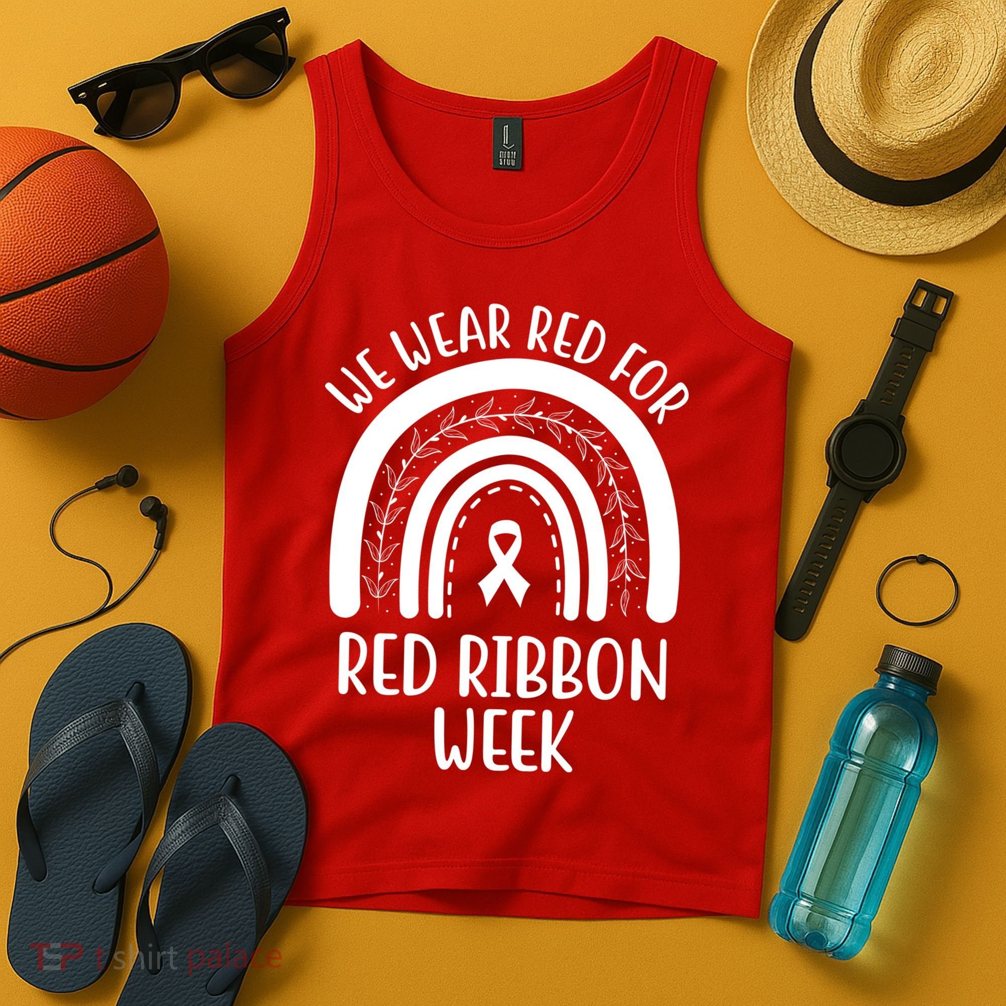 We Wear Red For Red Ribbon Week Rainbow Tank Top