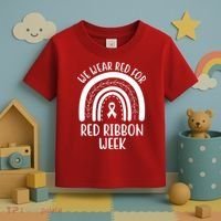 We Wear Red For Red Ribbon Week Rainbow Toddler T-Shirt thumb 3