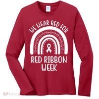 We Wear Red For Red Ribbon Week Rainbow Women's Long Sleeve Shirt thumb 0