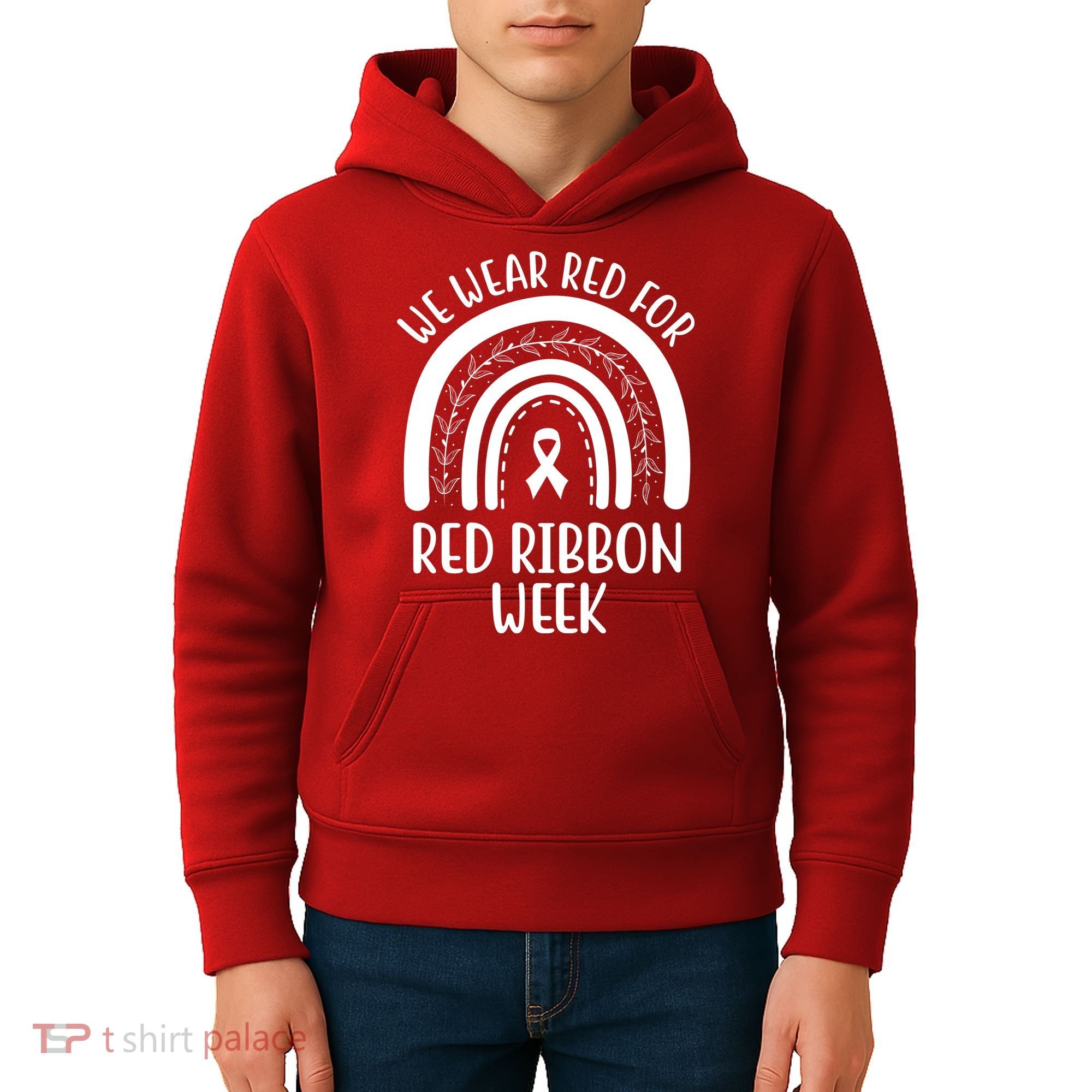 We Wear Red For Red Ribbon Week Rainbow Kids Hoodie